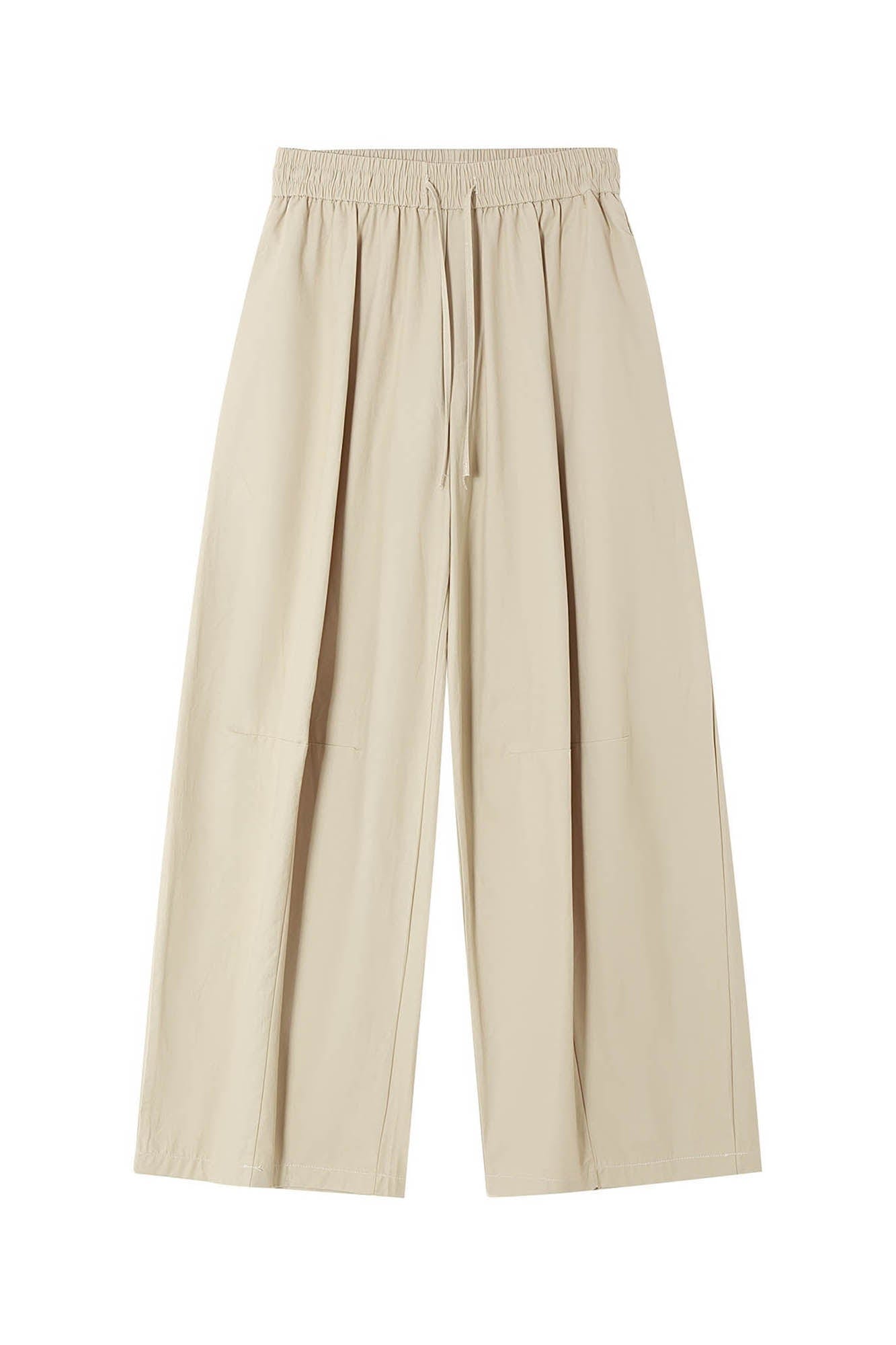 CLP Spliced Pleated Drawstring Wide-Leg Pants