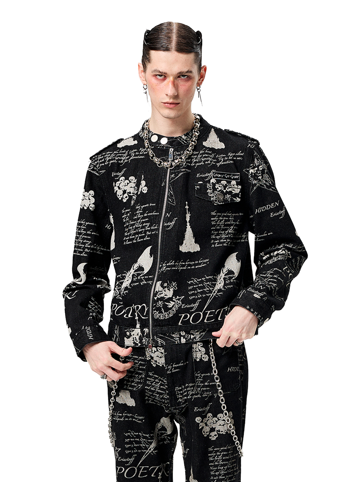CYCYCY Punk Washed Graffiti Moto Denim Jacket