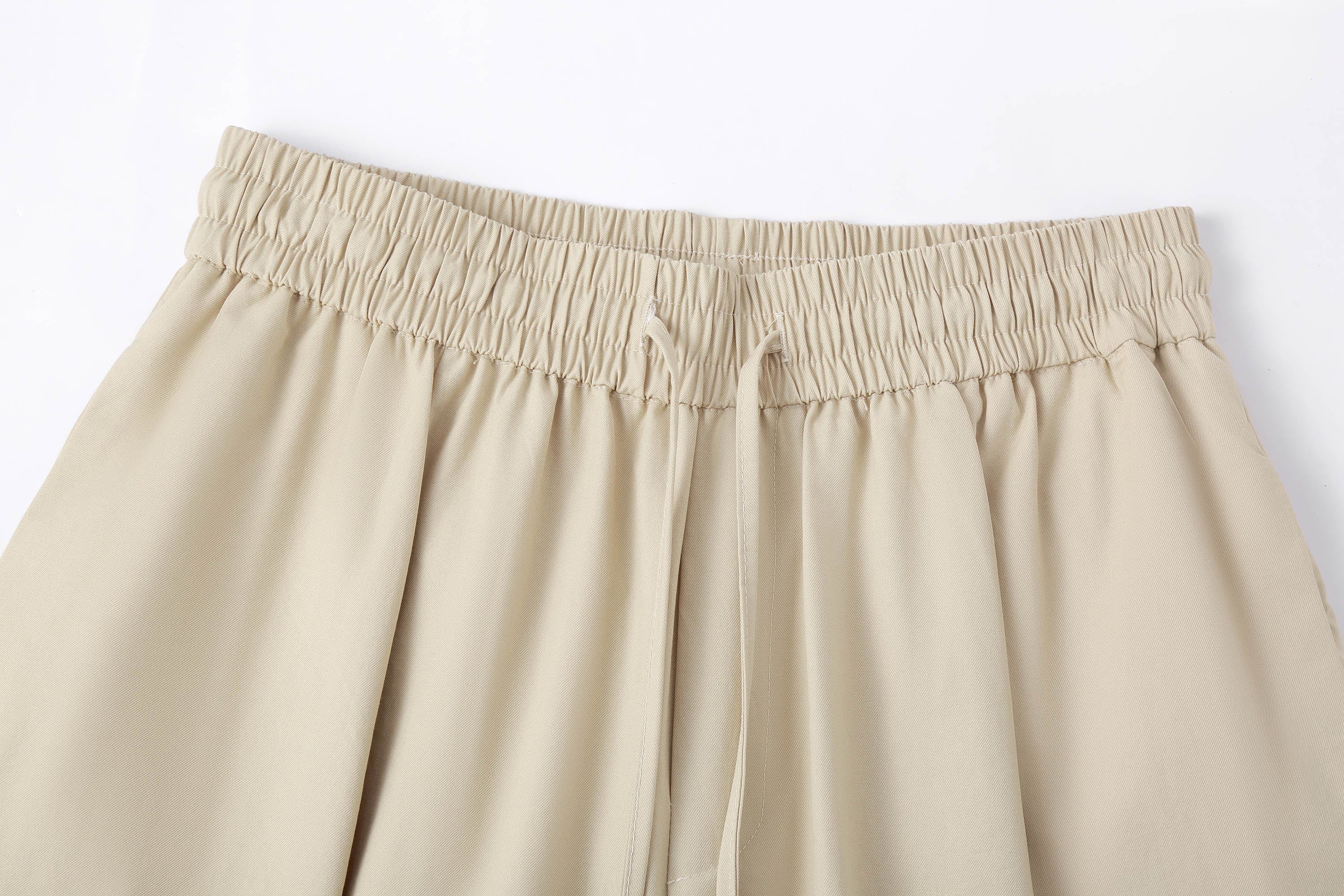 CLP Spliced Pleated Drawstring Wide-Leg Pants