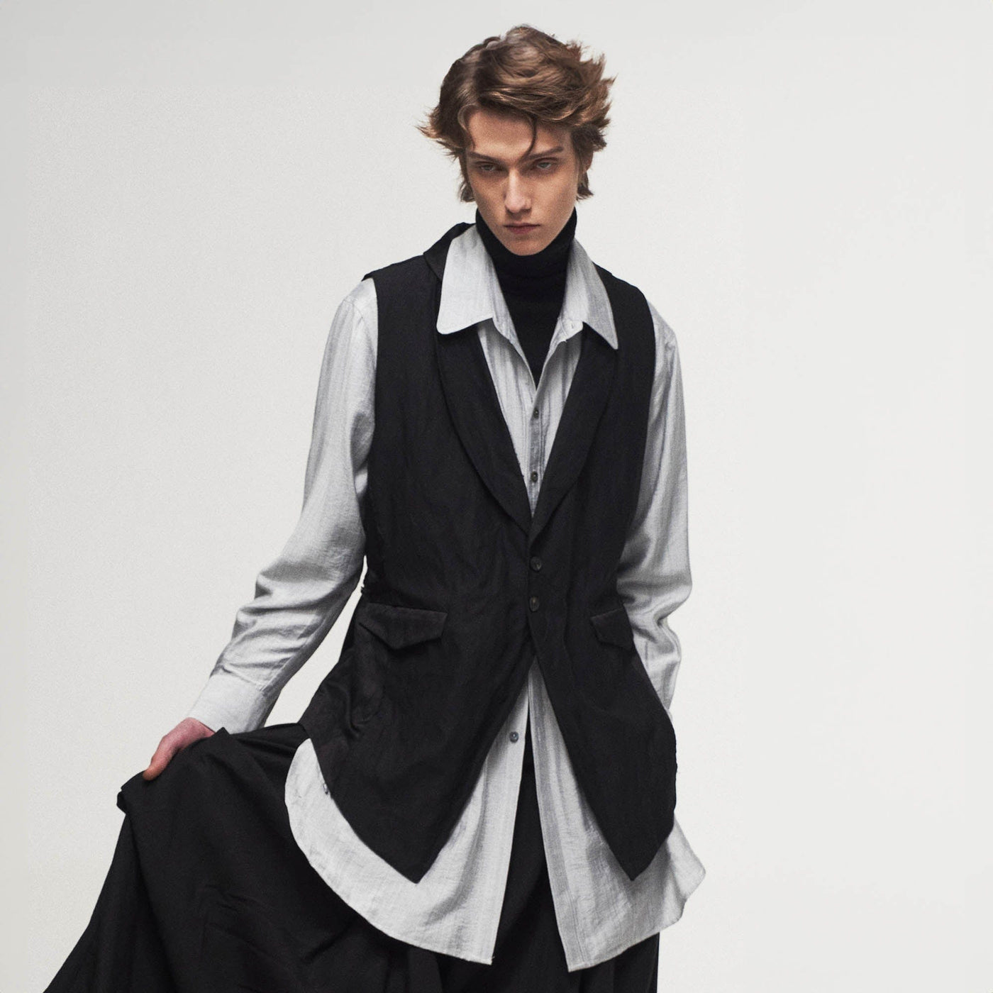 ILNya Nieternite Nifutur Asymmetrical Shawl Collar Belted Crinkled Ves