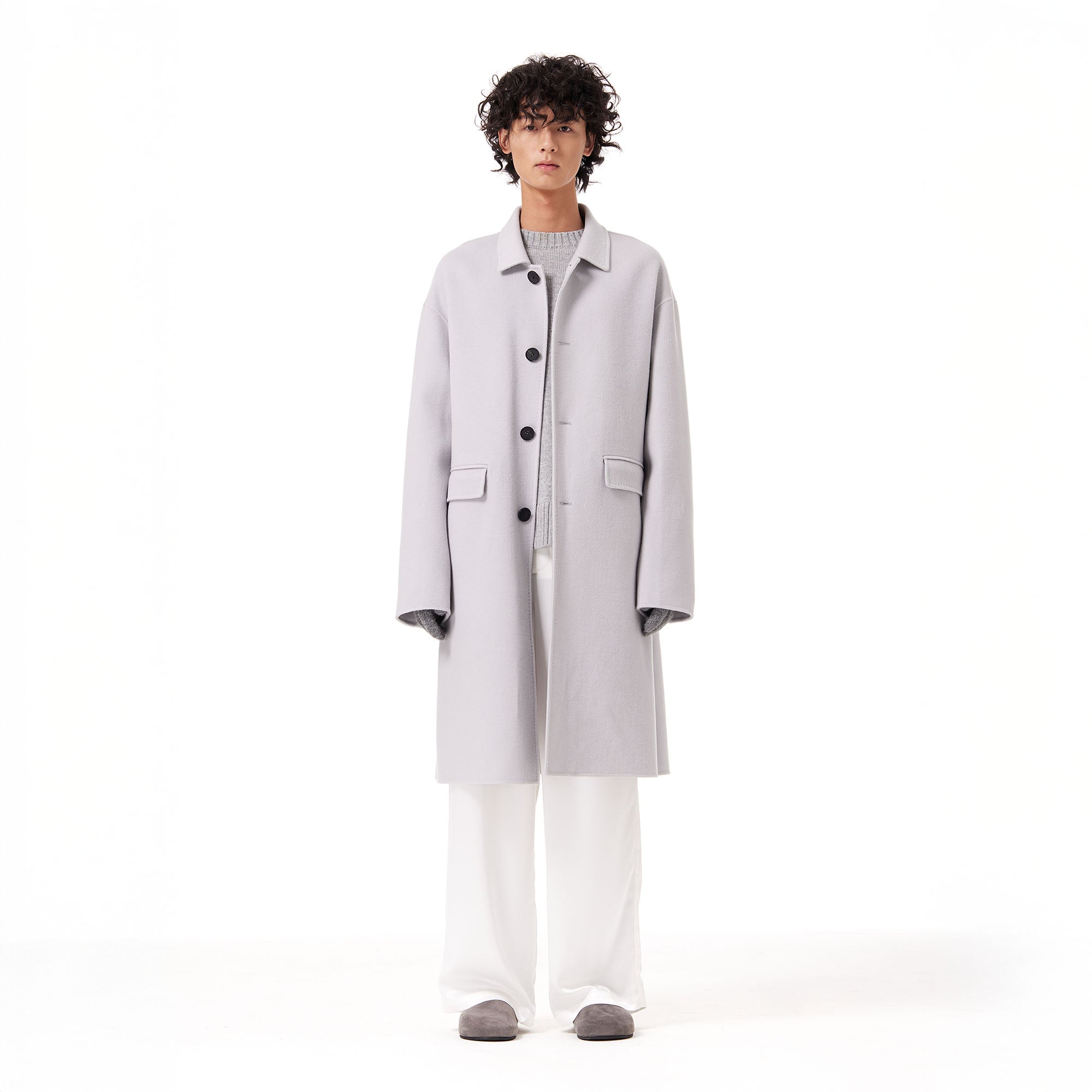 OUYANG WENJUN Single-Breasted Wool Overcoat Gray