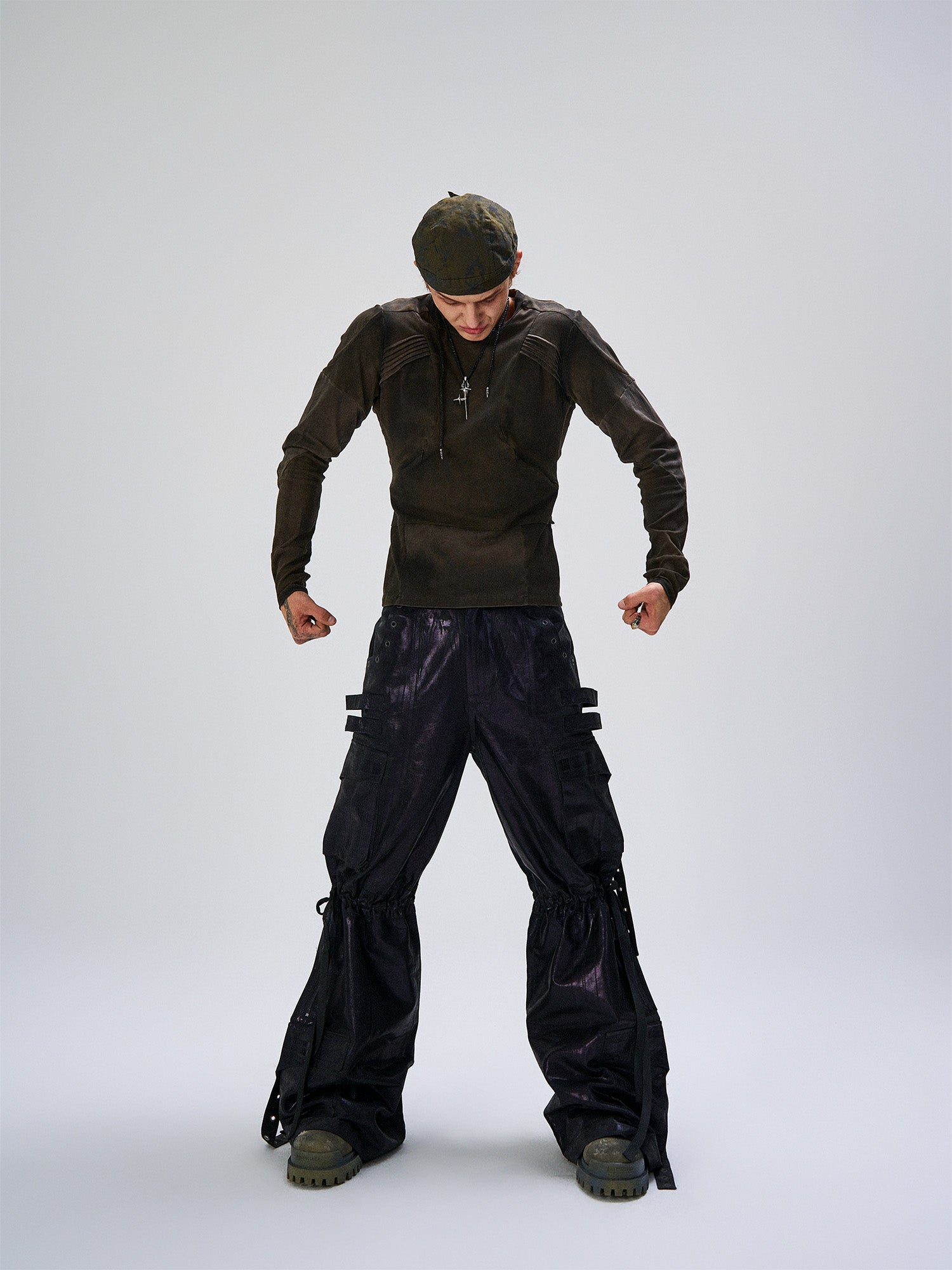 FLYERRER Washed Panelled Slim-Fit Long-Sleeve Tee, premium urban and streetwear designers apparel on PROJECTISR.com, FLYERRER