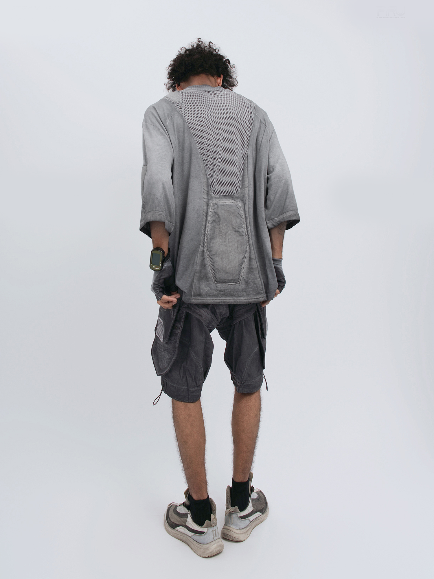 STEAM Distressed Mesh-Spliced Oversized Tactical T-Shirt