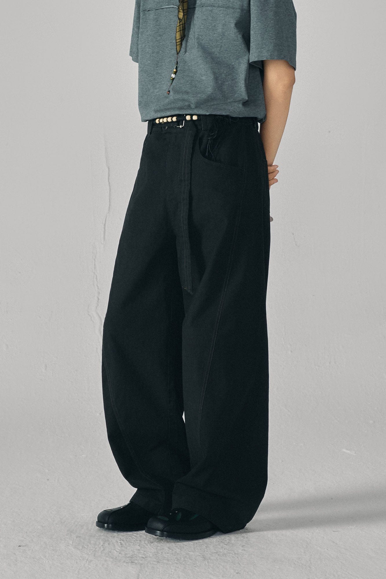 GONGHE REPUB Arc Spliced Strap Belt Pants, premium urban and streetwear designers apparel on PROJECTISR.com, GONGHE REPUB