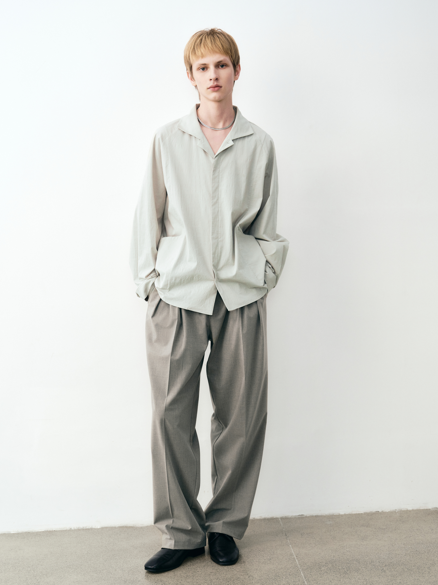 GRAINMUSTARD Wool Blend Double-Pleated Trousers