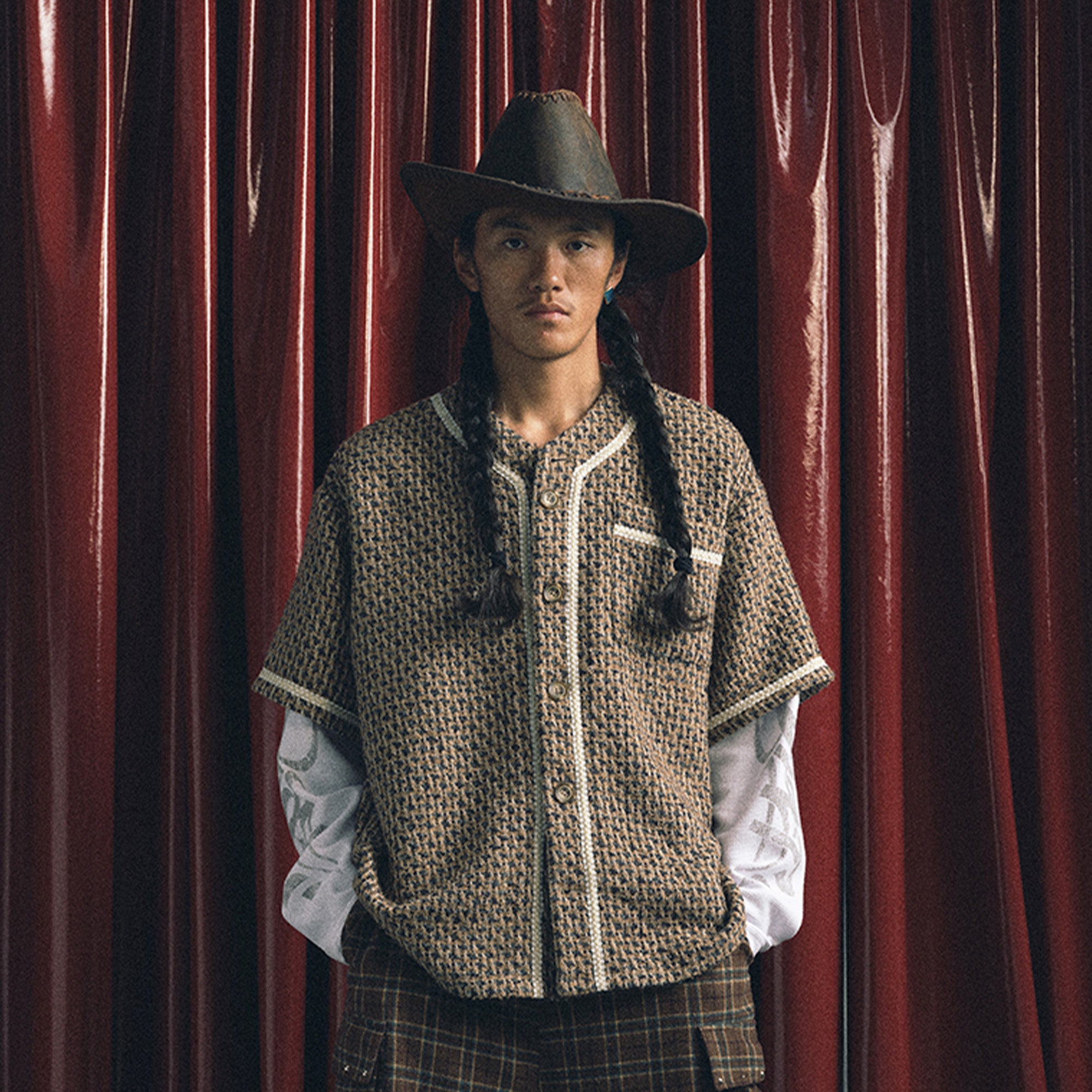 TRECLUB Tweed Layered Baseball Shirt
