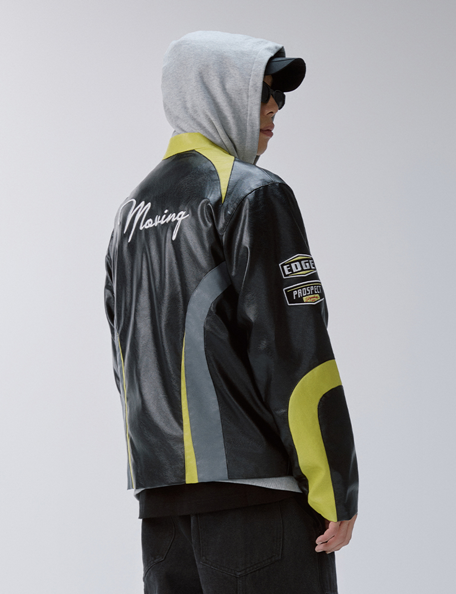 F2CE Contrast Panel Embroidered Moto Jacket