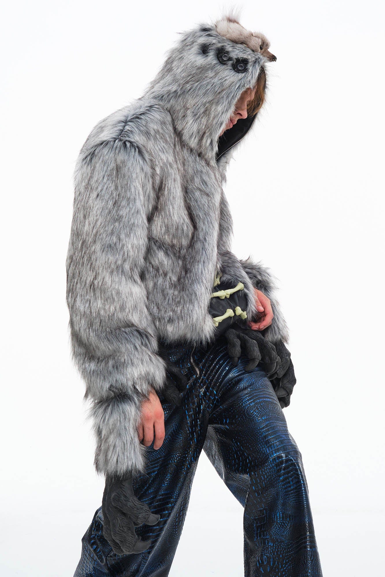 EMBRYO Detachable Beast Claw Faux Fur Hooded Jacket, premium urban and streetwear designers apparel on PROJECTISR.com, EMBRYO