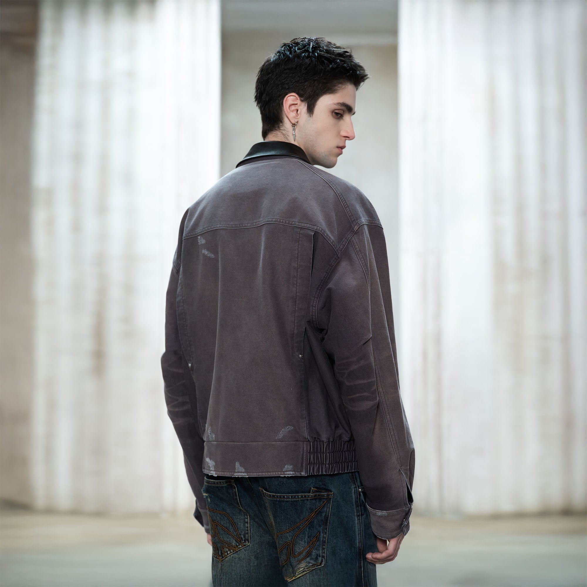 FACEONLAB Washed Gradient Utility Jacket Gray, premium urban and streetwear designers apparel on PROJECTISR.com, FACEONLAB