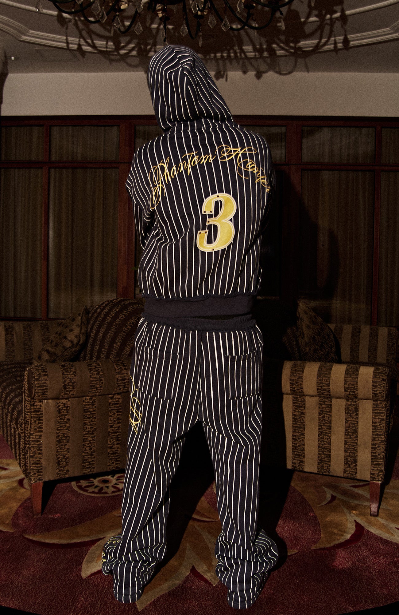 PHANTOMHUNTER Stripe Embroidered Studded Hoodie, premium urban and streetwear designers apparel on PROJECTISR.com, PHANTOMHUNTER