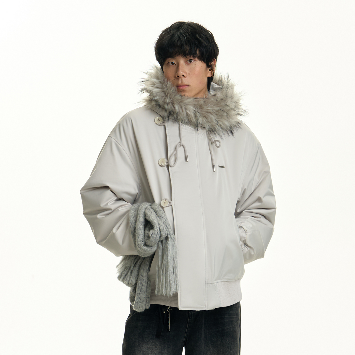 TGNS Detachable Fur-Collar Hooded Padded Parka