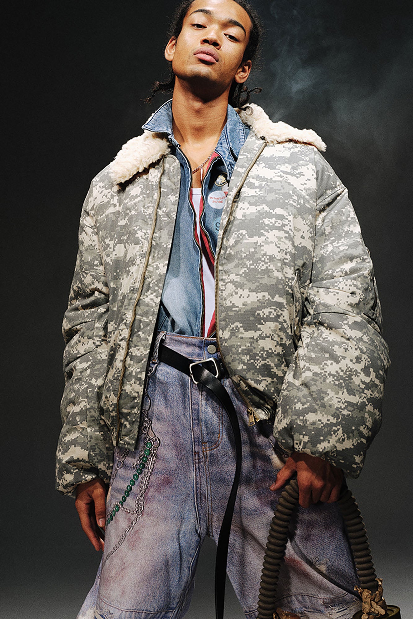 TRECLUB Detachable Collar Camo Puffer Jacket