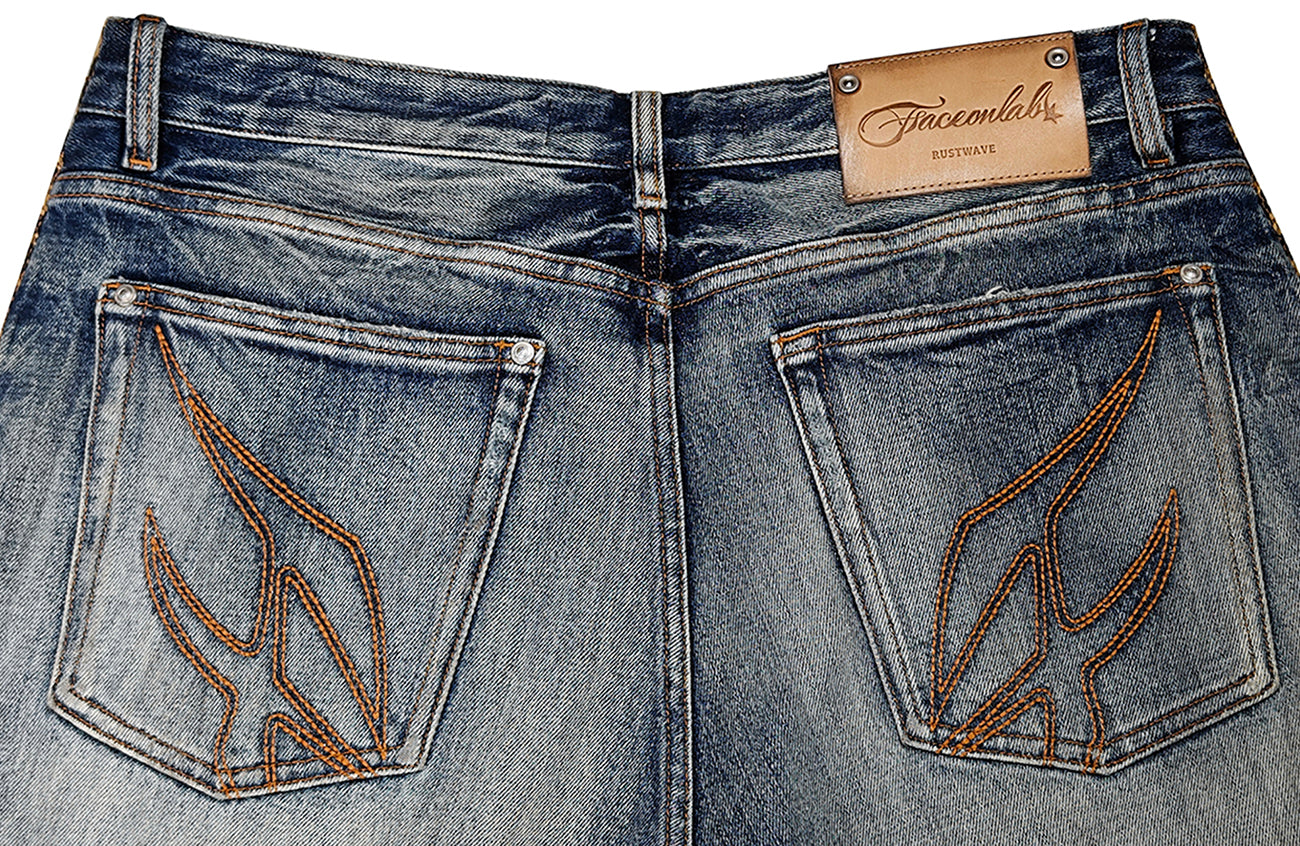 FACEONLAB Leopard Panel Distressed Straight-Leg Jeans