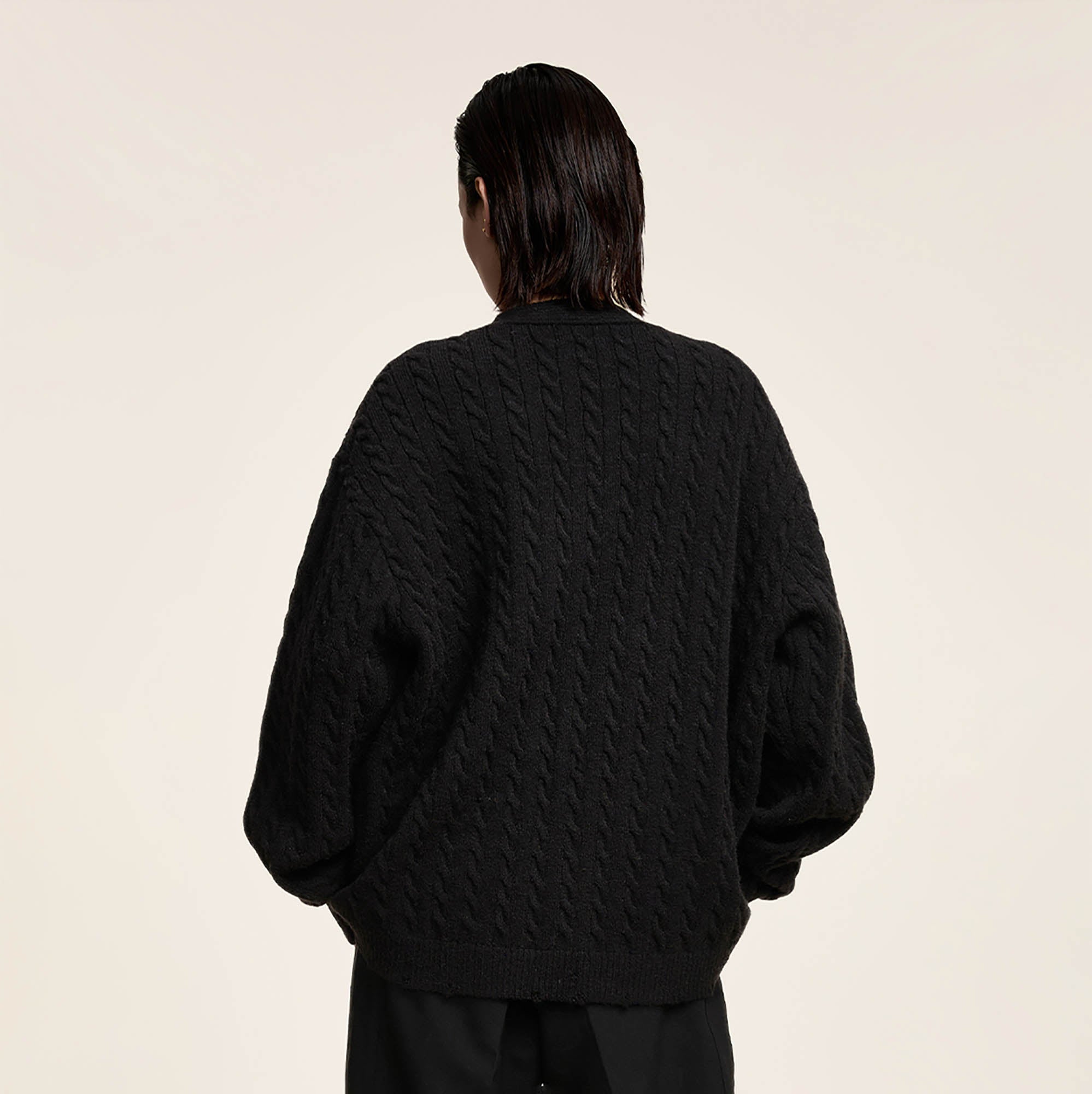 OPICLOTH Cable-Knit V-Neck Button-Up Cardigan