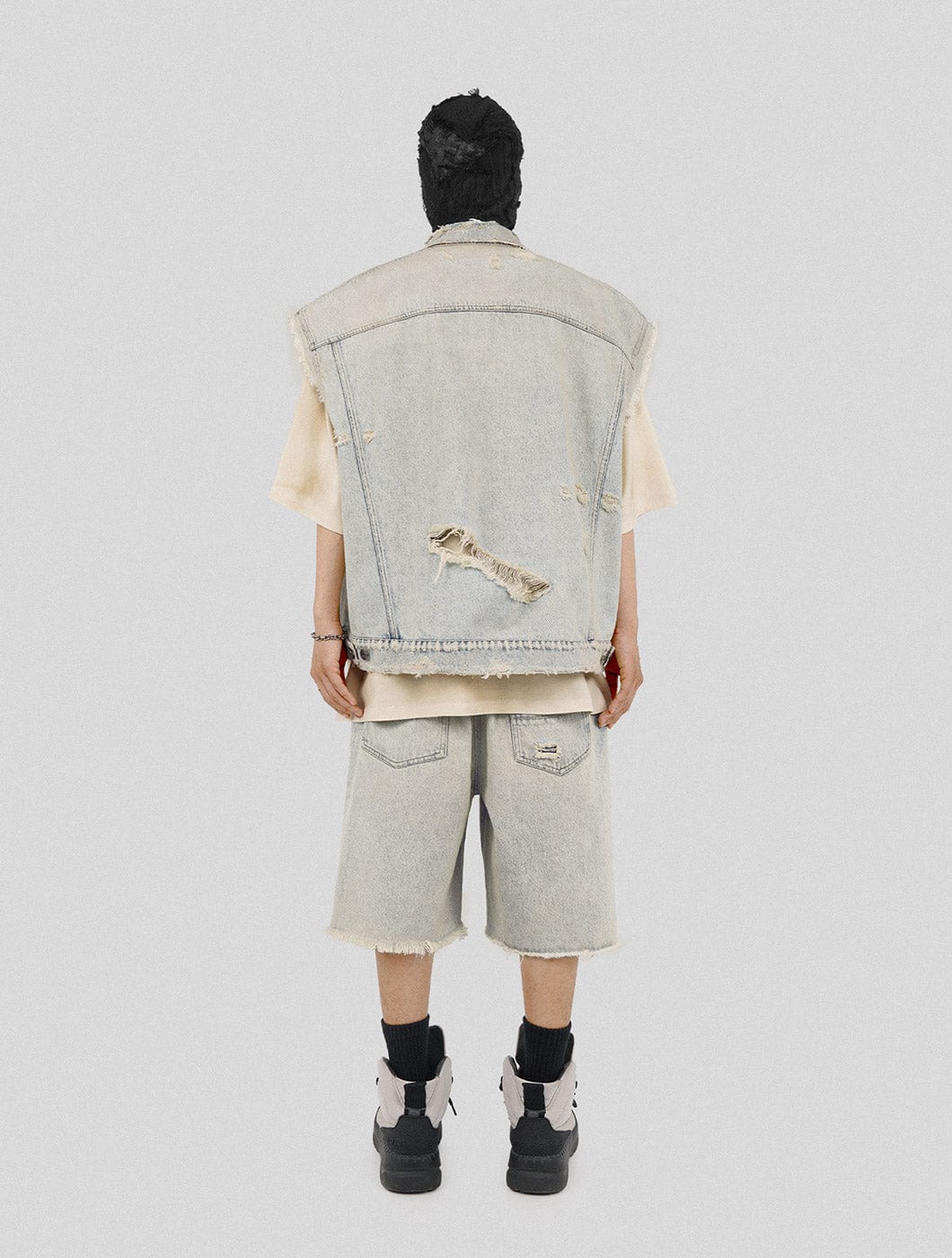 UNDERWATER Raw Edge Washed Denim Vest, premium urban and streetwear designers apparel on PROJECTISR.com, UNDERWATER