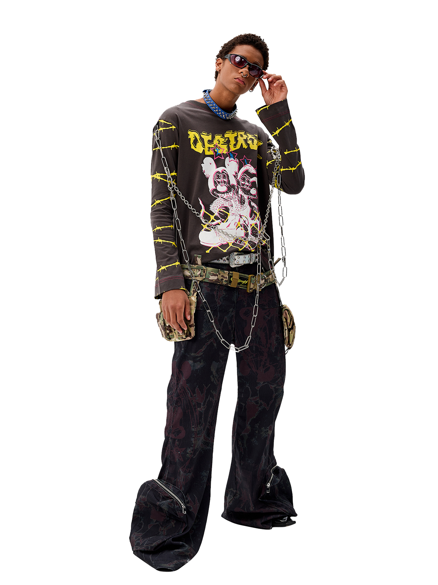 CYCYCY Punk Cartoon Mouse Graphic Long-Sleeve Tee