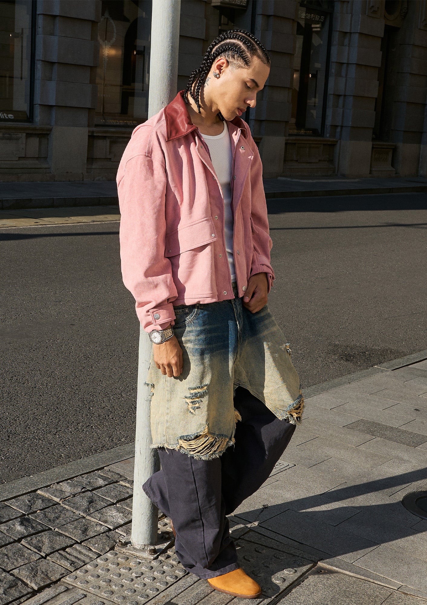 STEEPC Distressed Layered Denim Overlay Pants, premium urban and streetwear designers apparel on PROJECTISR.com, STEEPC