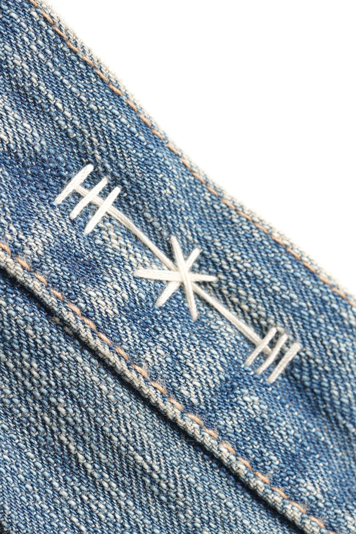 NEIGBORL Distressed Raw-Edge Selvedge Jeans — flat-lay detail