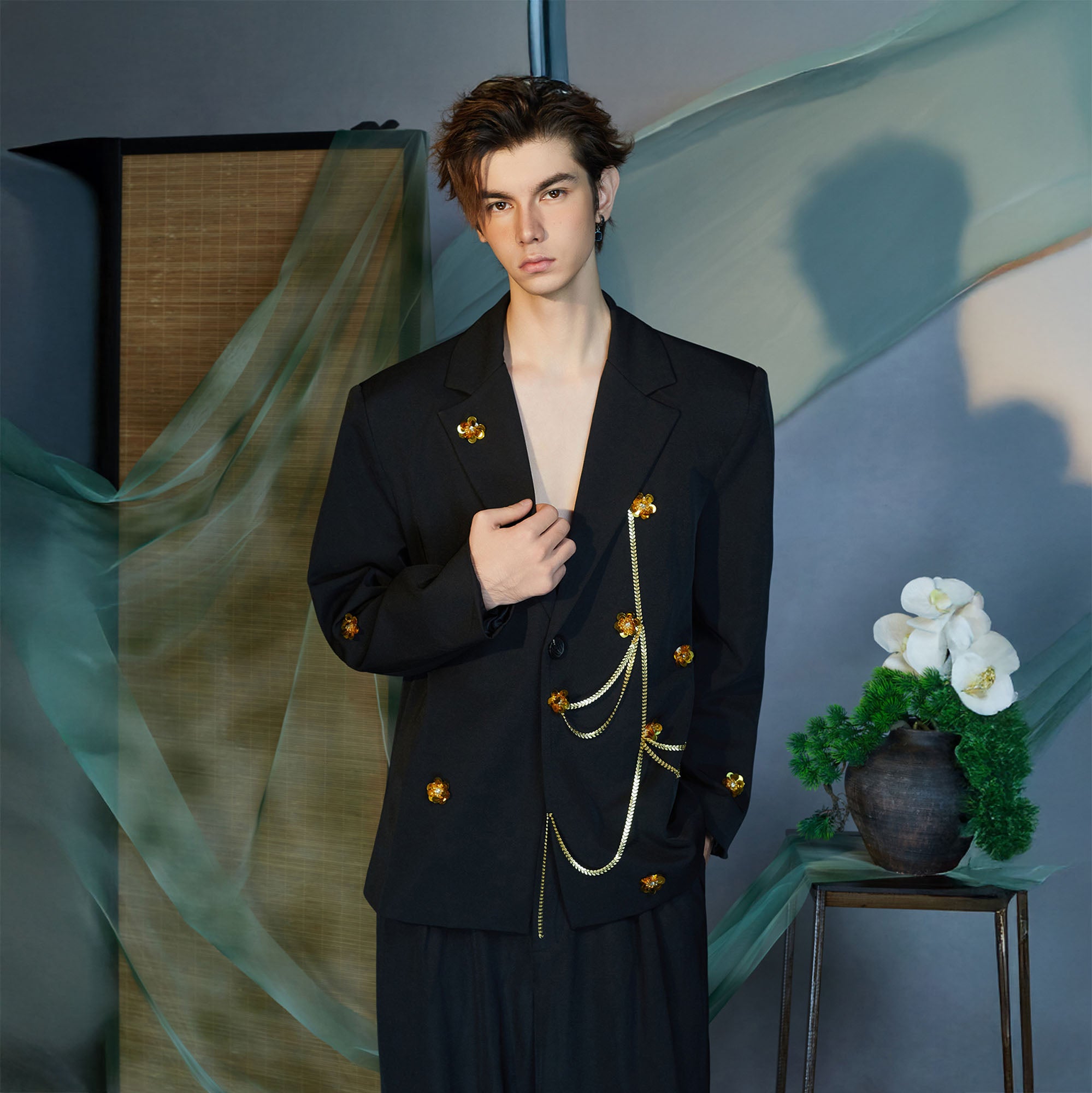 JIECHI Golden Bloom Chain Blazer