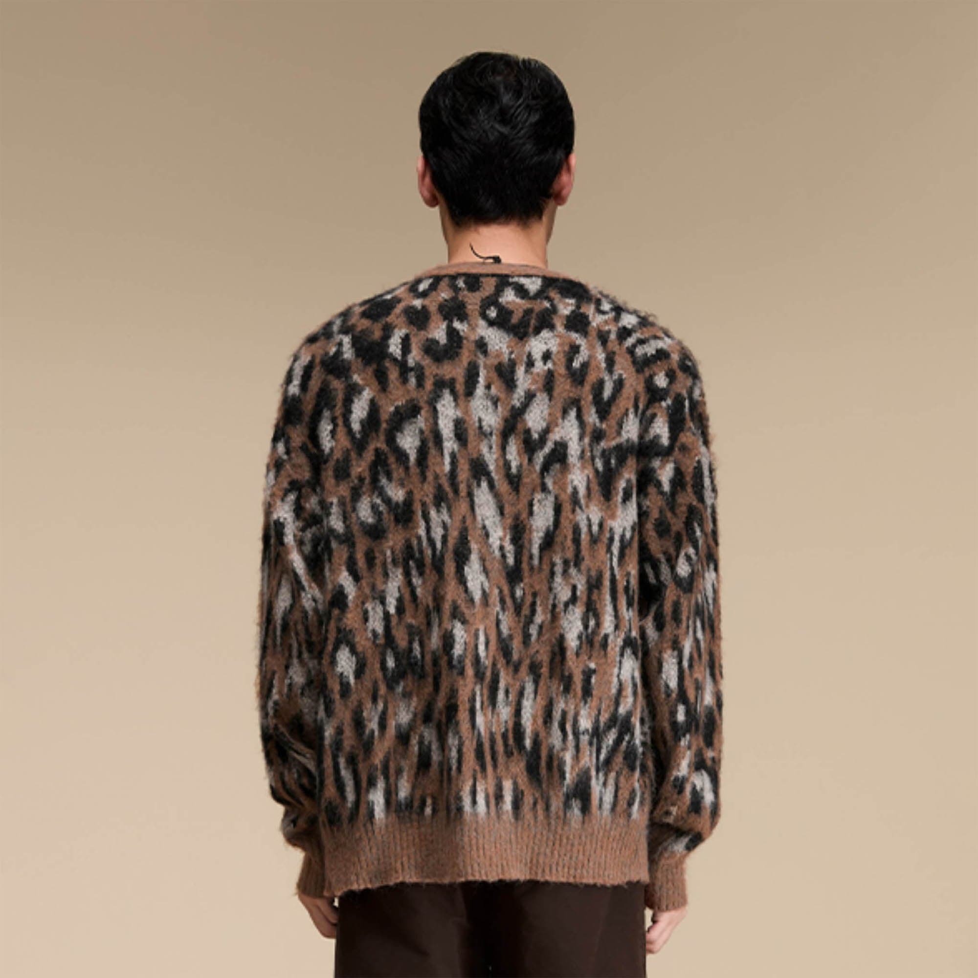 OPICLOTH Leopard Mohair V-Neck Cardigan