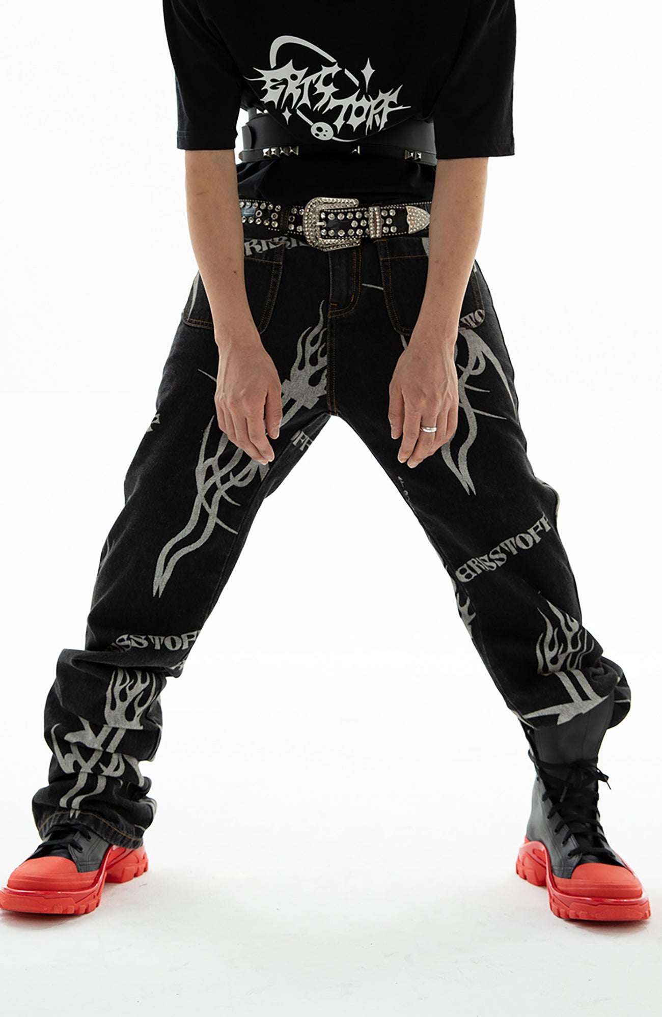 CYCYCY X ERISSTOFF Croc-Embossed Diamond Studded Leather Belt