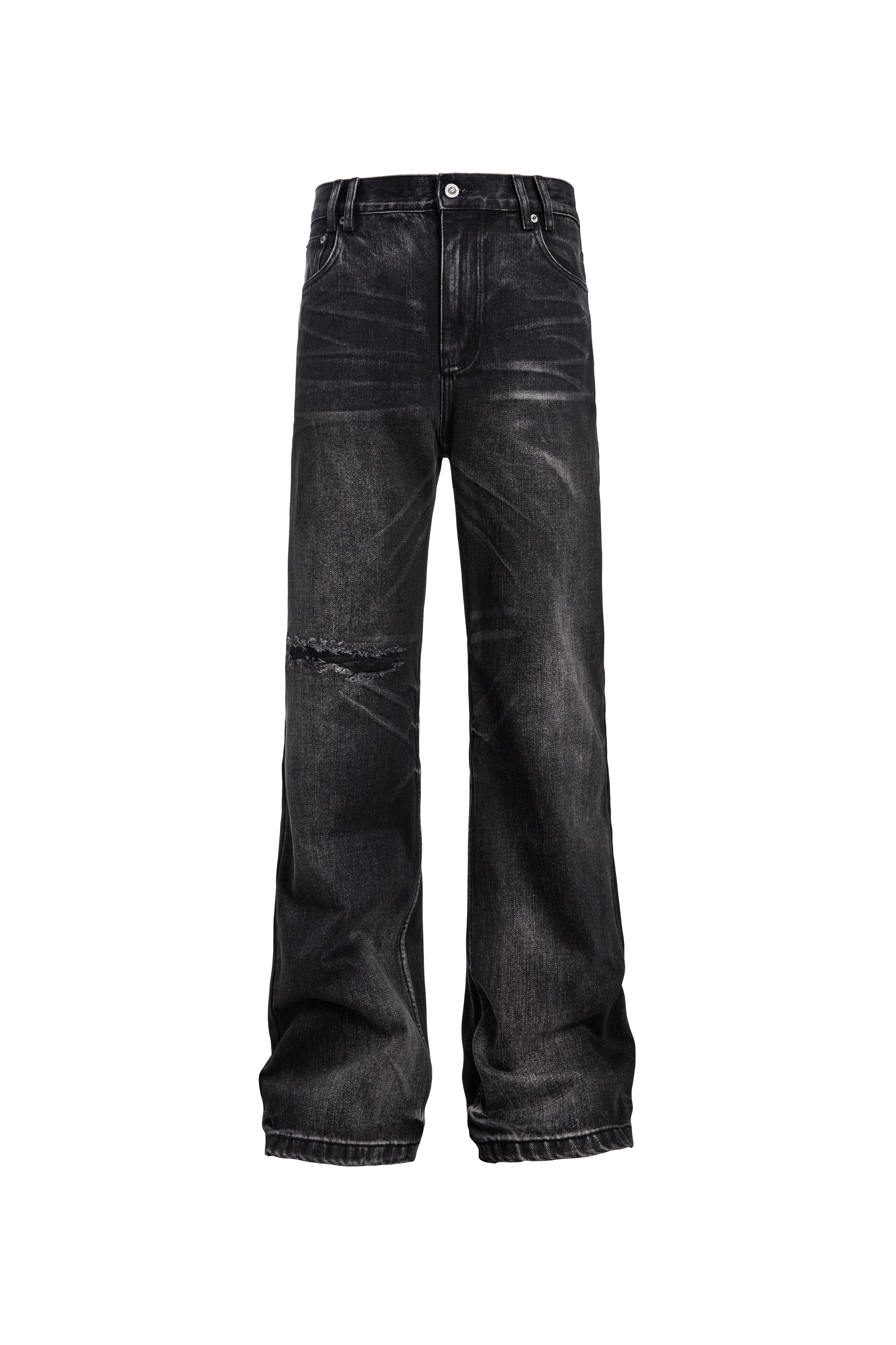 CATSSTAC Whisker Washed Frayed Straight-Leg Jeans, premium urban and streetwear designers apparel on PROJECTISR.com, CATSSTAC