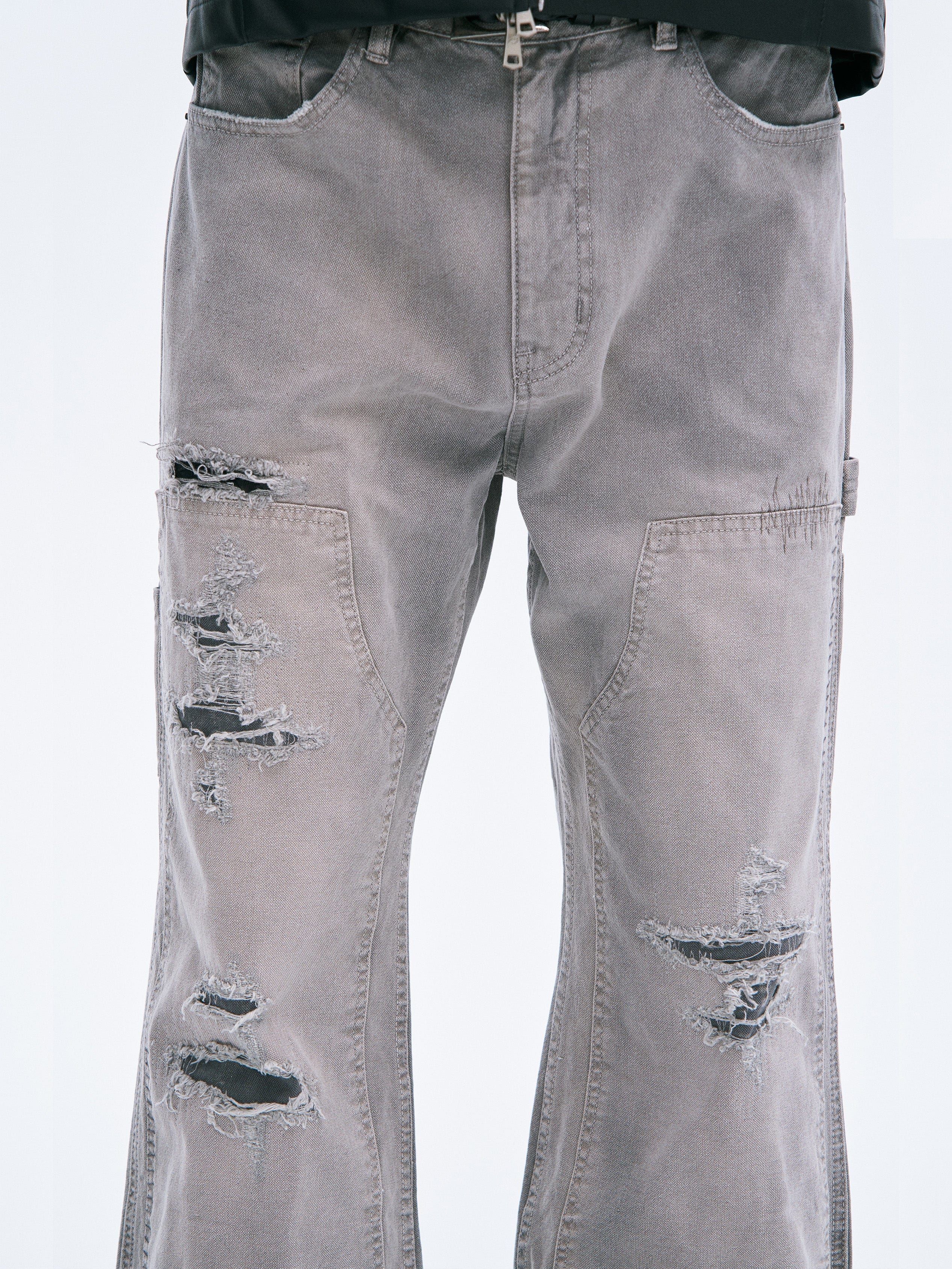 CATSSTAC Distressed Double-Knee Carpenter Straight-Leg Jeans Gray, premium urban and streetwear designers apparel on PROJECTISR.com, CATSSTAC