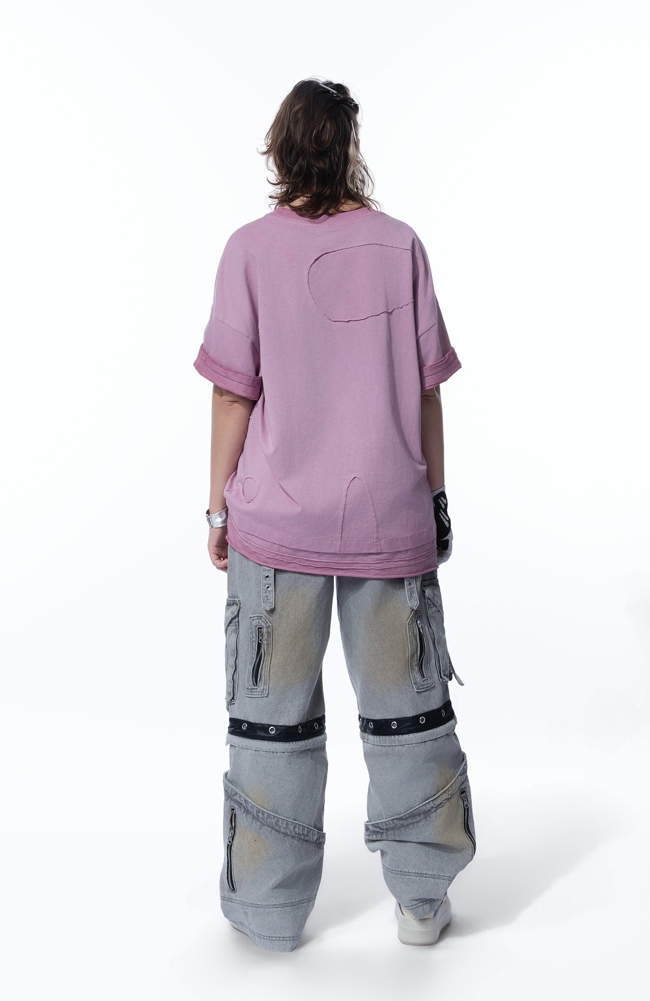 MOGONGSHE Detachable Bleach Washed Utility Cargo Jeans