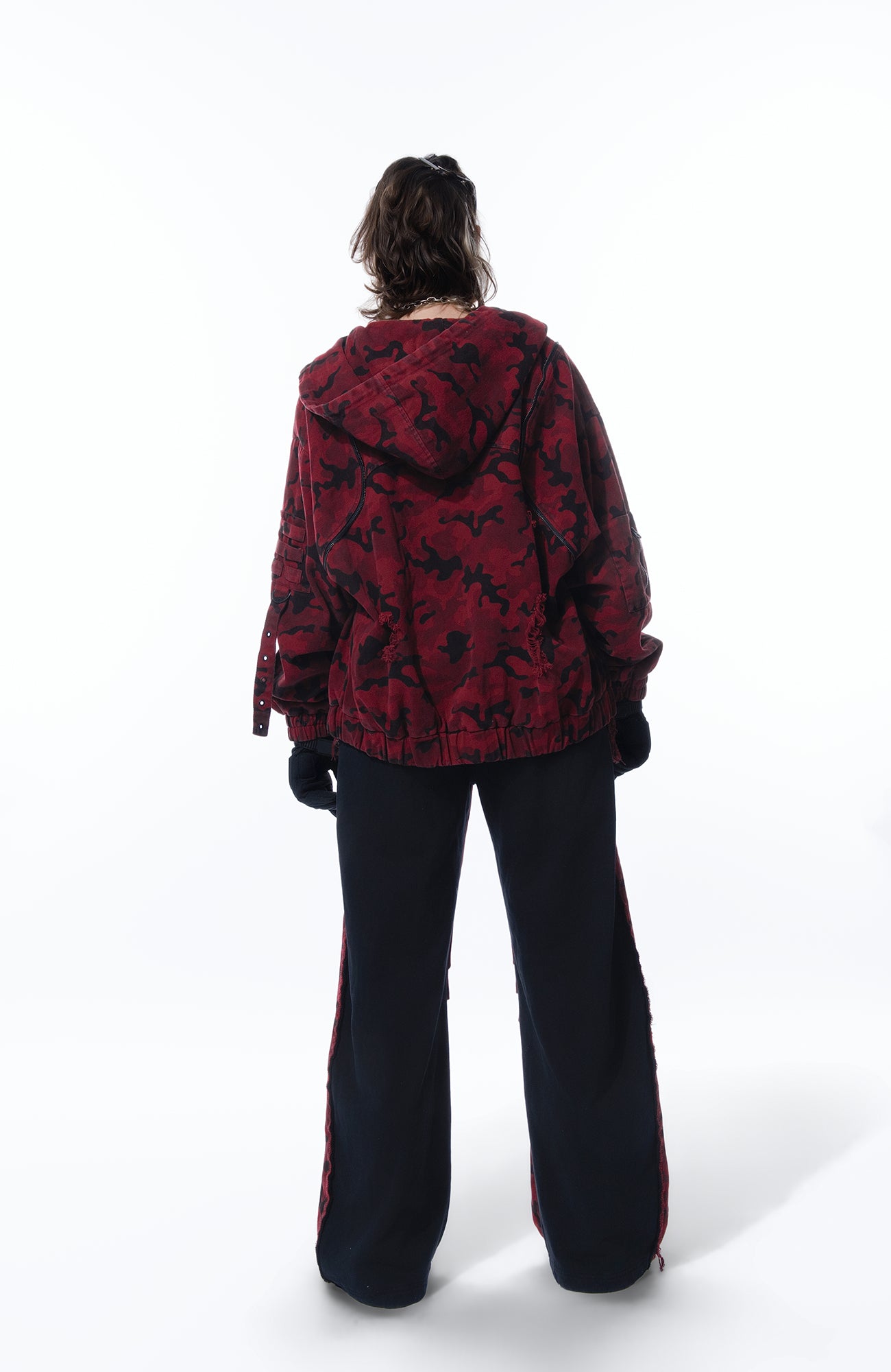 MOGONGSHE Camo Contrast Panel Double-Waist Oversized Sweatpants