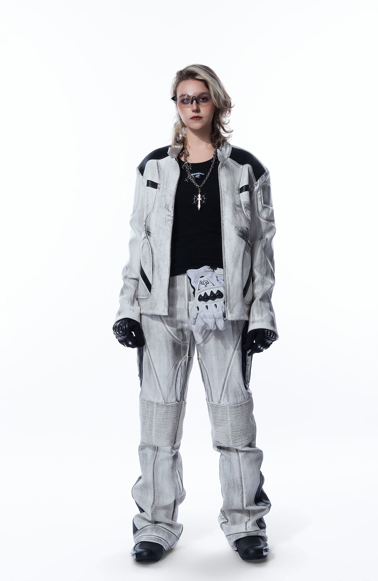 MOGONGSHE Distressed Techwear PU Moto Pants