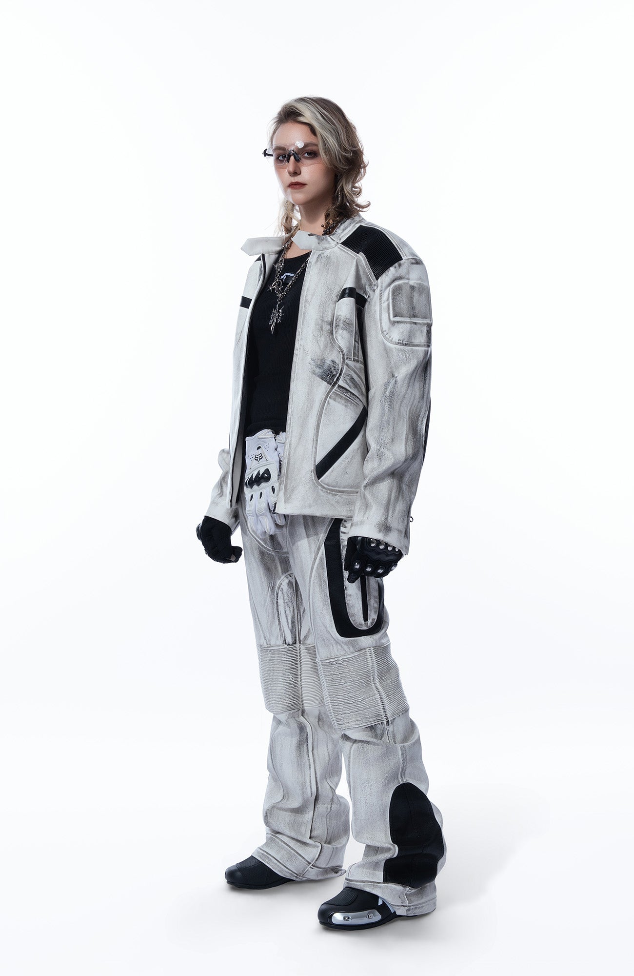 MOGONGSHE Distressed Techwear PU Moto Pants