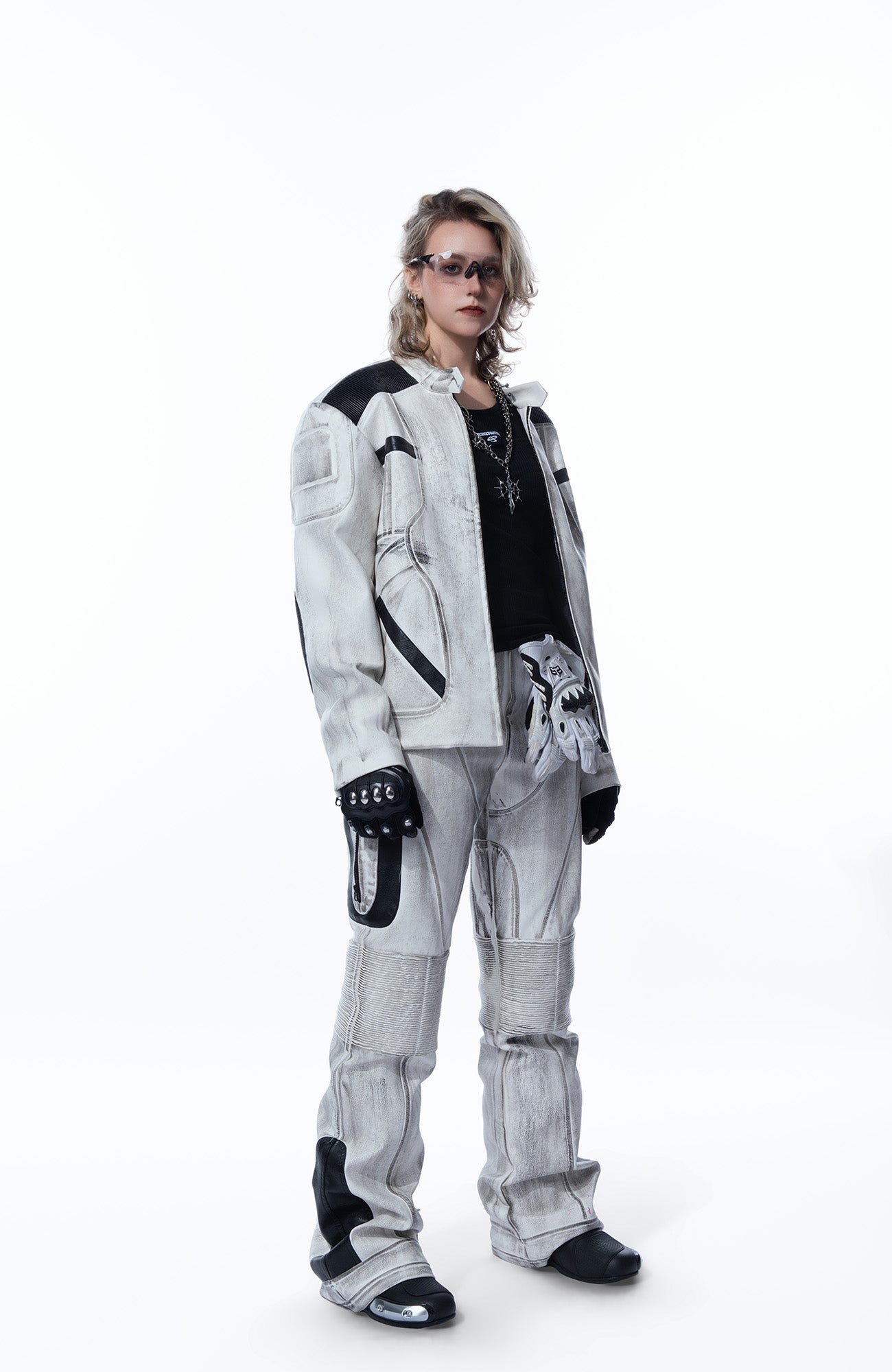 MOGONGSHE Distressed Techwear PU Moto Jacket