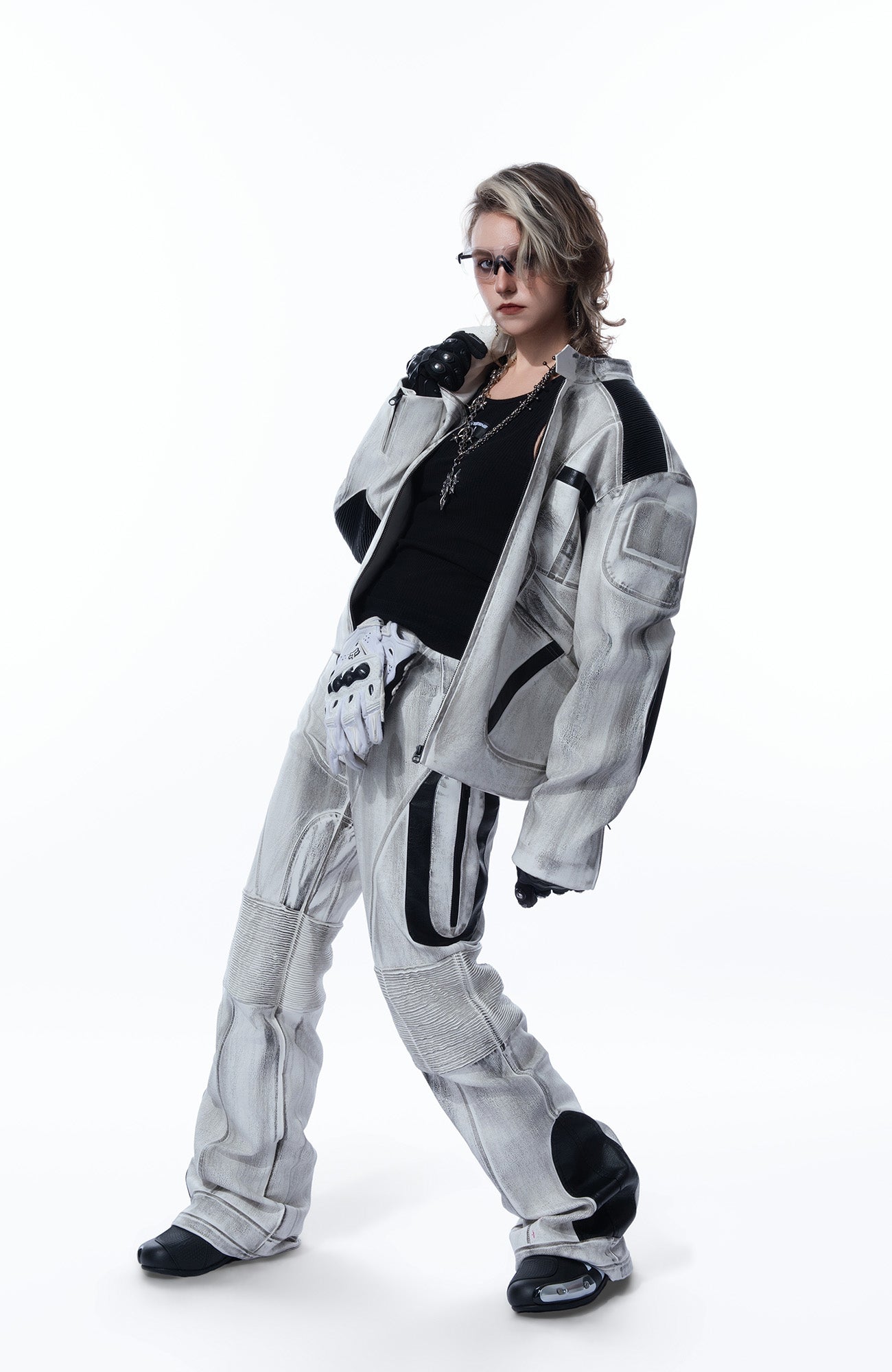 MOGONGSHE Distressed Techwear PU Moto Pants