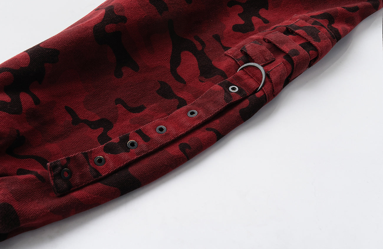 MOGONGSHE Camo Contrast Panel Double-Waist Oversized Sweatpants