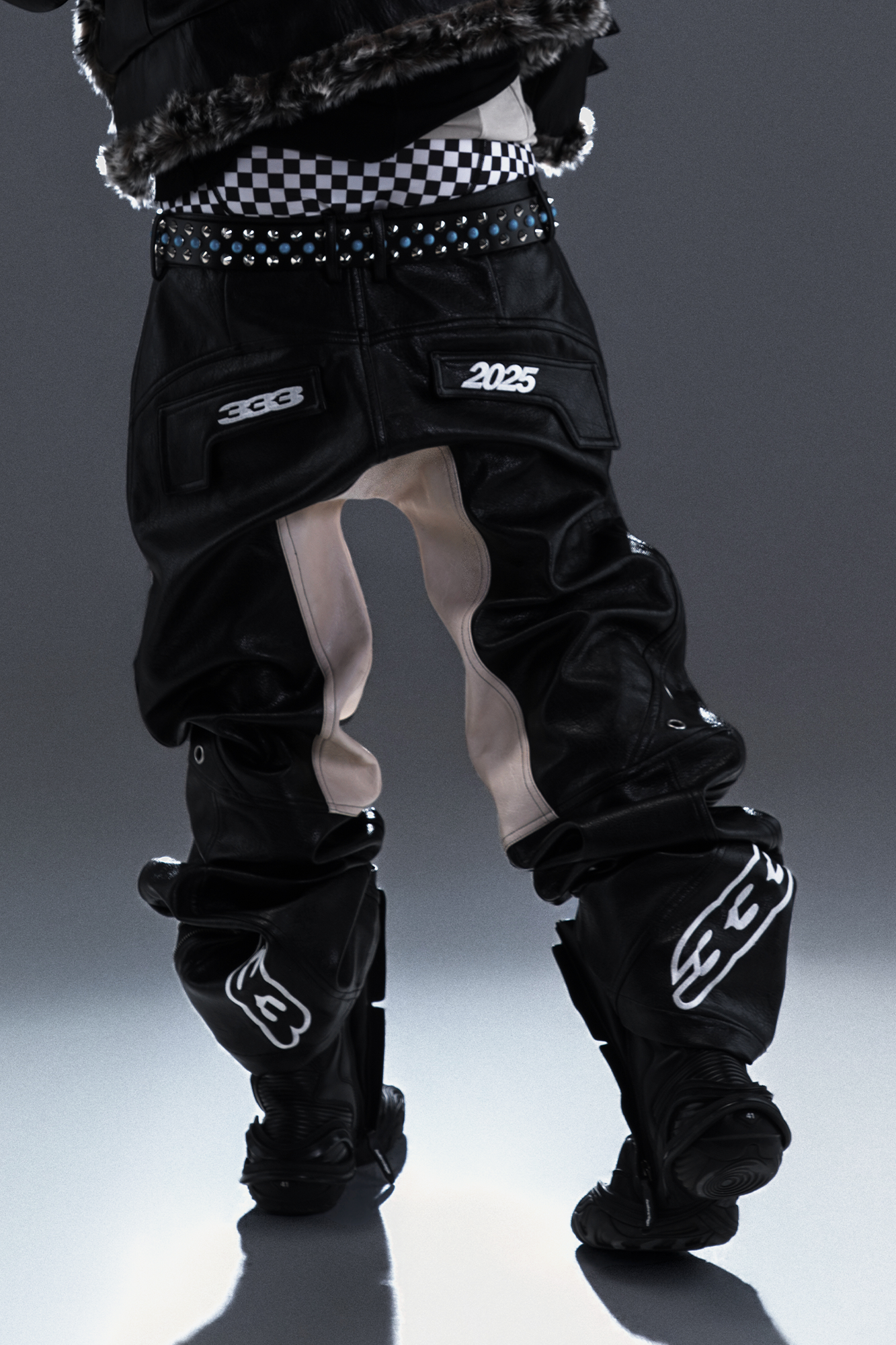 PCCVISION Contrast Panel Moto PU Pants