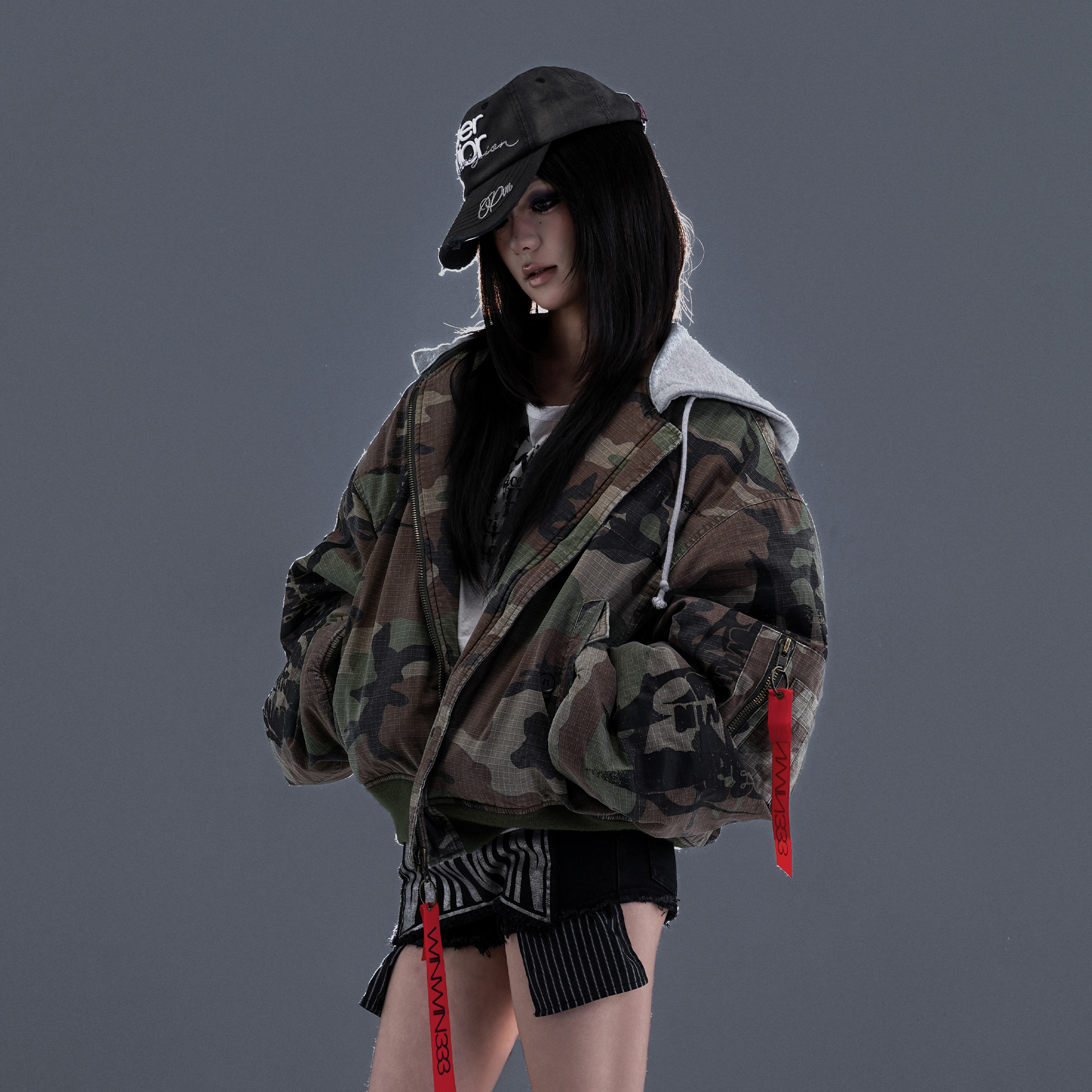 PCCVISION Detachable-Hood Camo Bomber