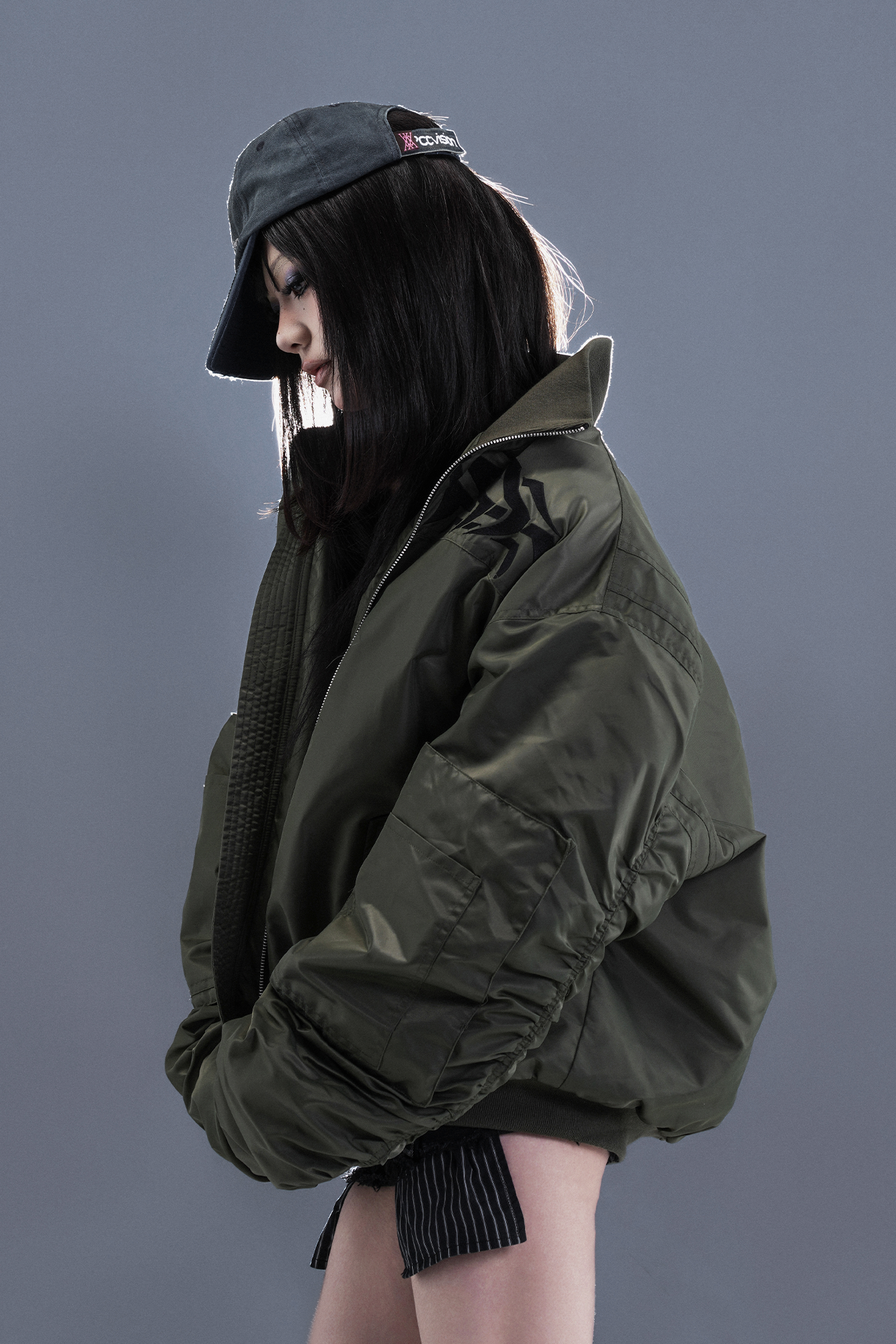 PCCVISION Tribal Embroidered Bomber Jacket Green