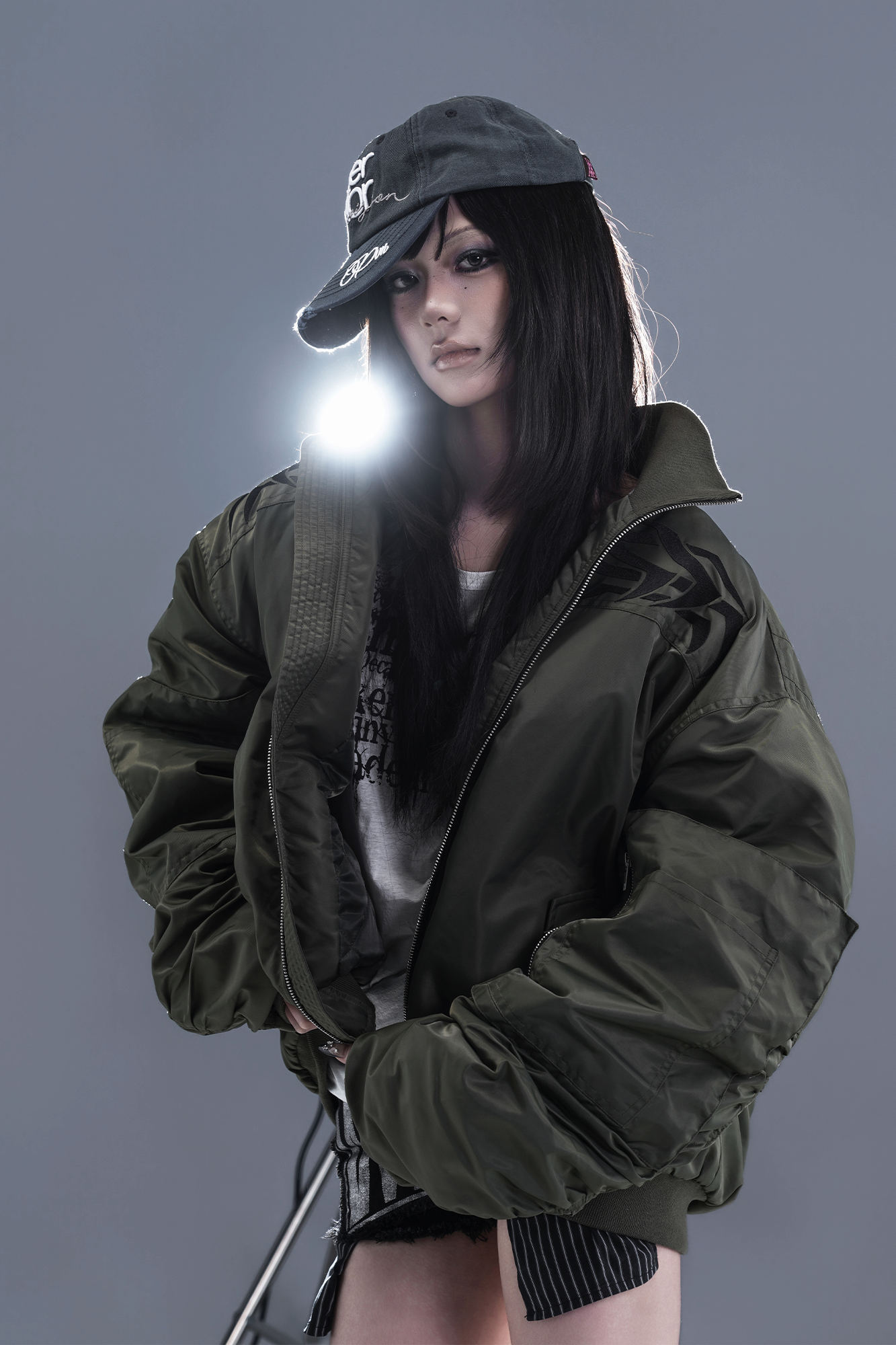 PCCVISION Tribal Embroidered Bomber Jacket Green