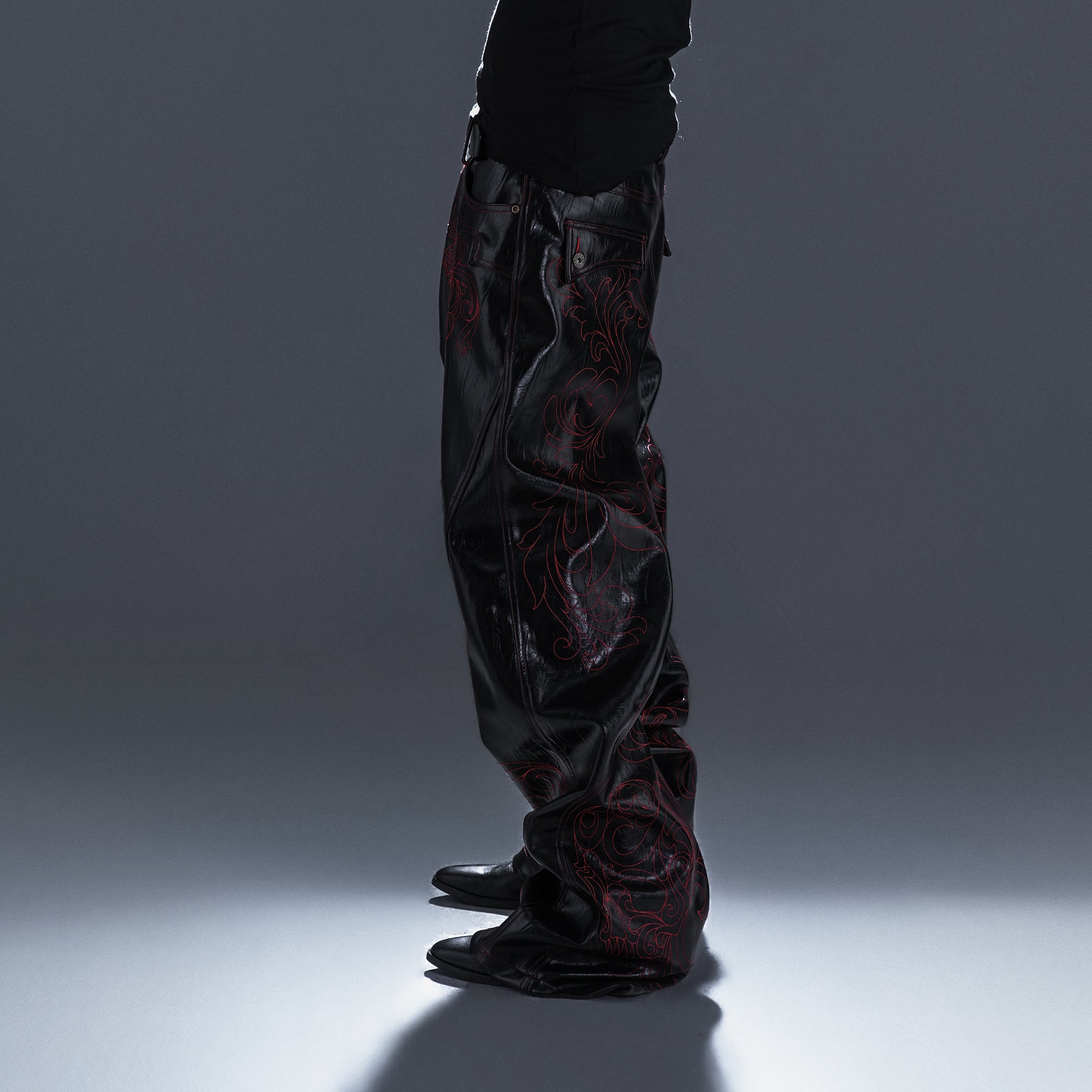 PCCVISION Gothic Skull Stitch PU Pants