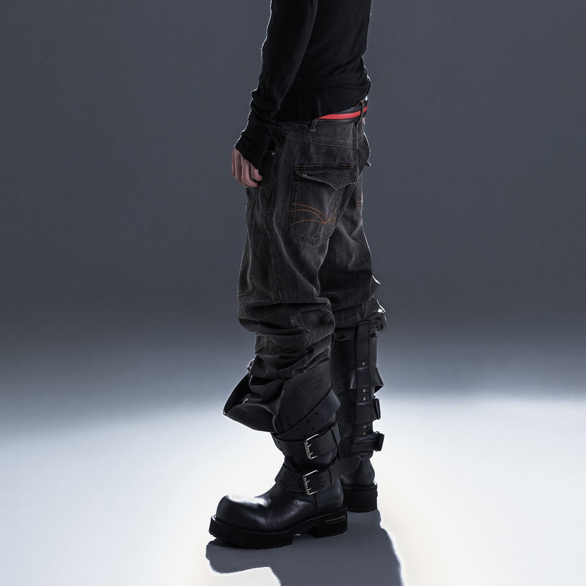 PCCVISION Washed Paneled Straight-Leg Denim