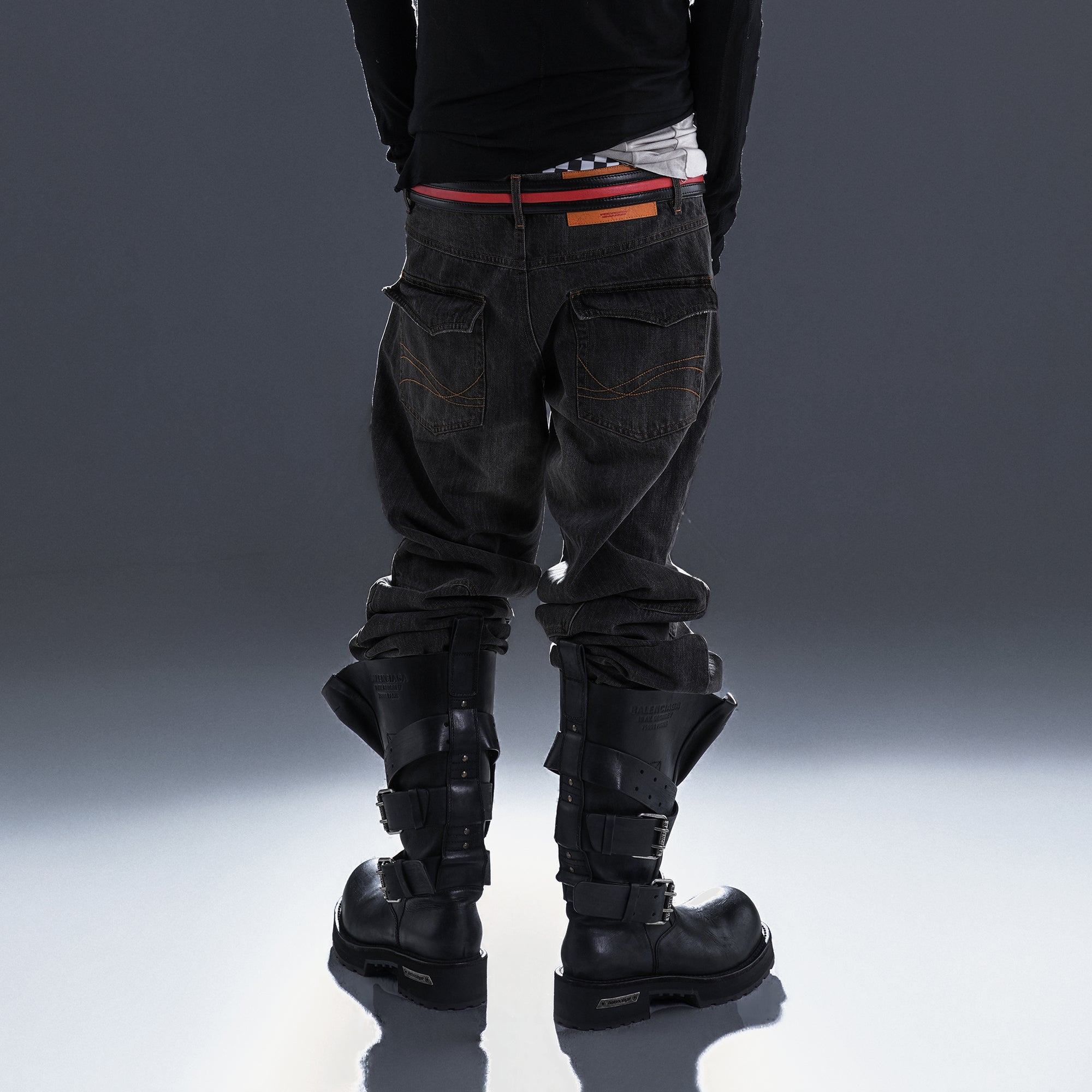 PCCVISION Washed Paneled Straight-Leg Denim