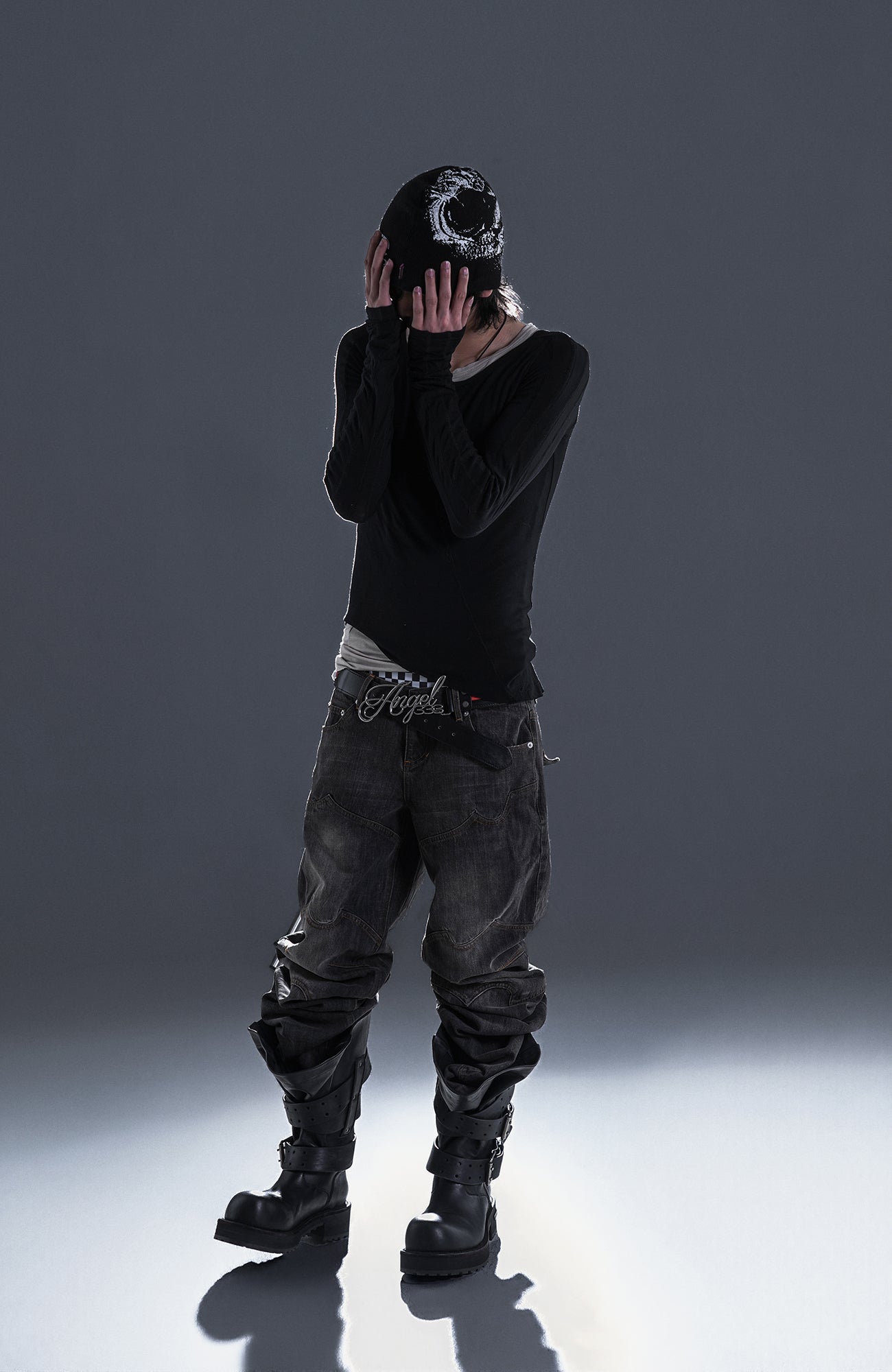 PCCVISION Washed Paneled Straight-Leg Denim