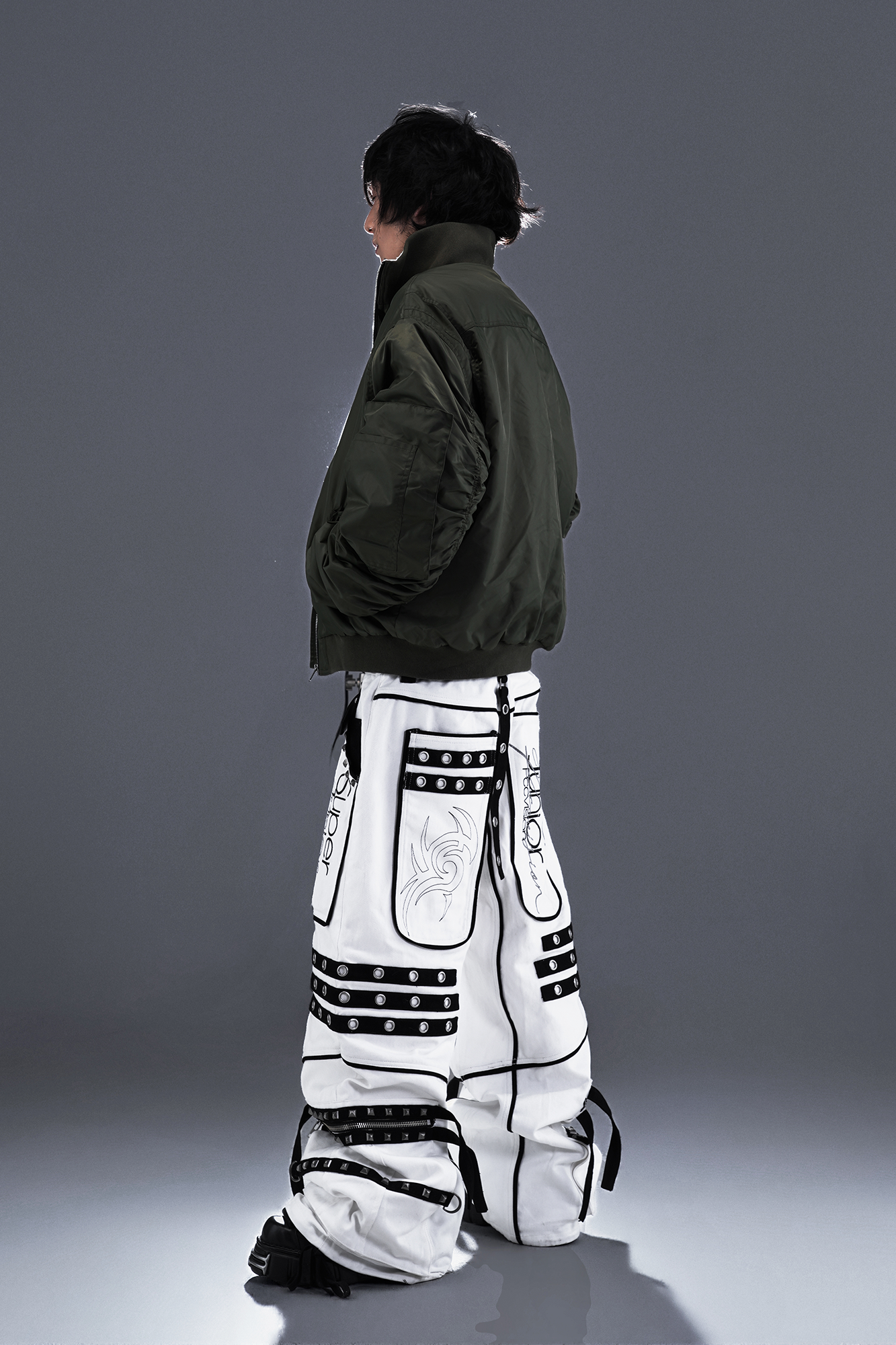 PCCVISION Tribal Embroidered Bomber Jacket Green