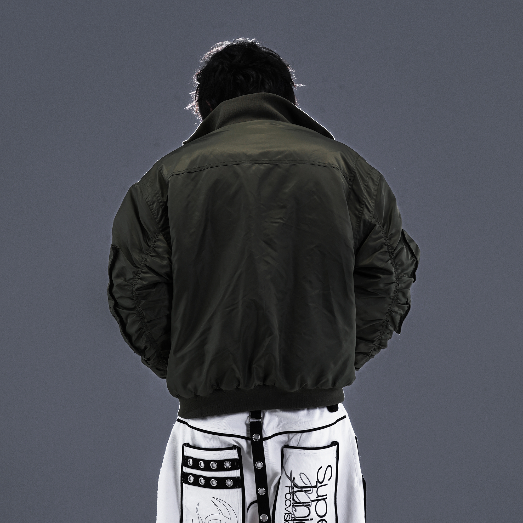 PCCVISION Tribal Embroidered Bomber Jacket Green