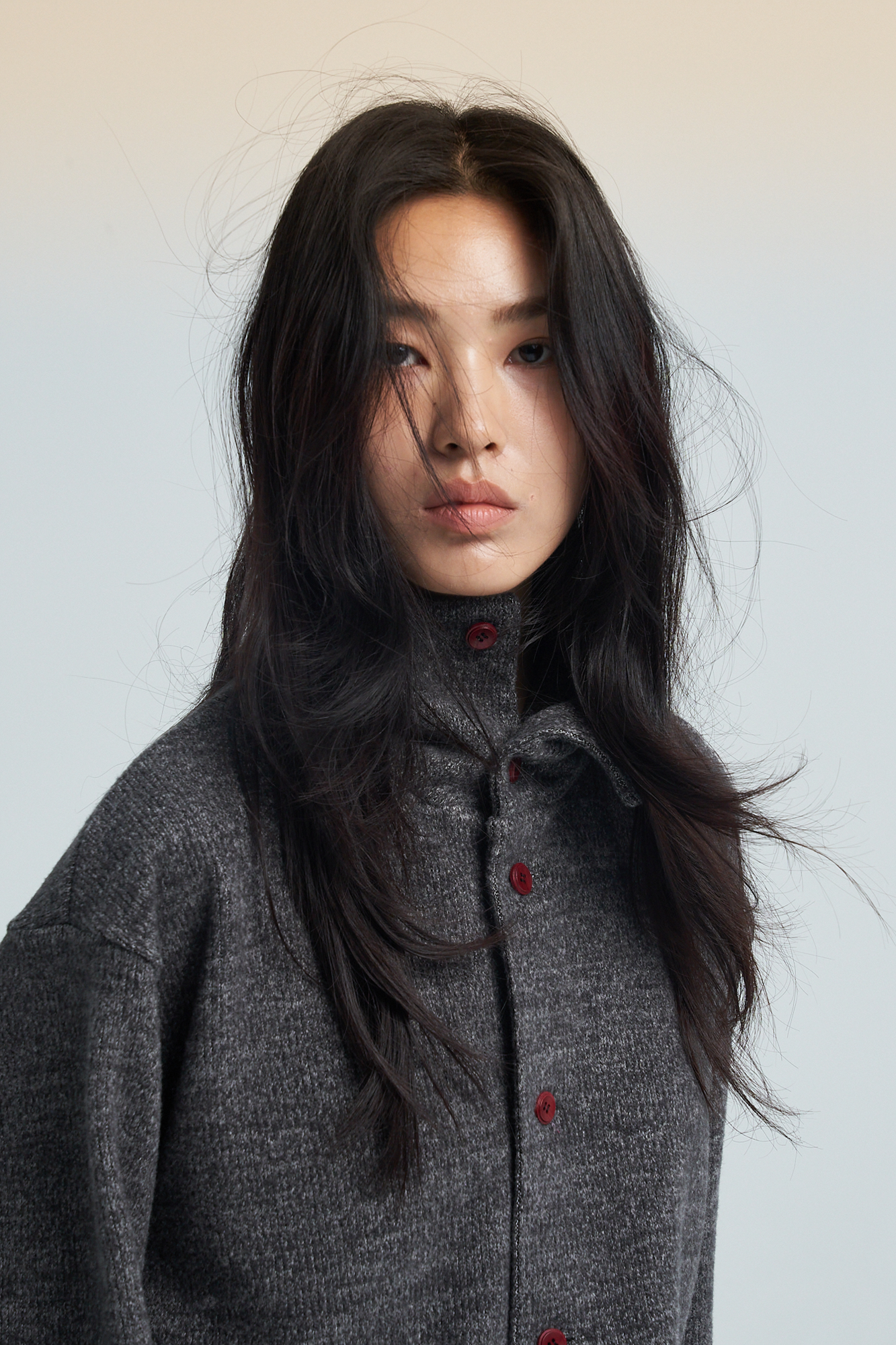 SAME FLOW Contrast Button Mandarin-Collar Cardigan