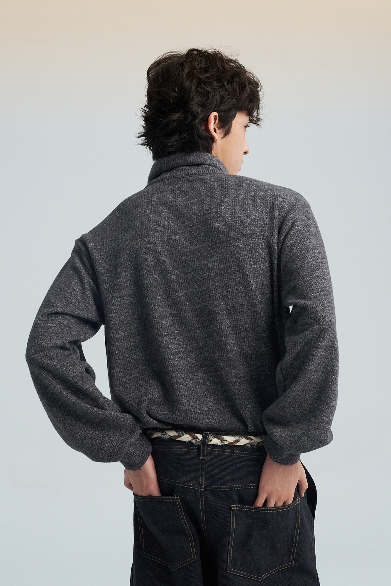 SAME FLOW Contrast Button Mandarin-Collar Cardigan