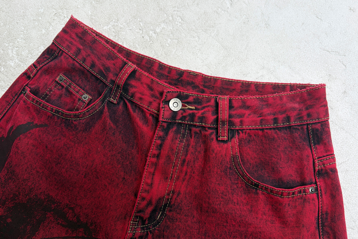 HAHAHA Hand-Painted Graphic Washed Wide-Leg Jeans