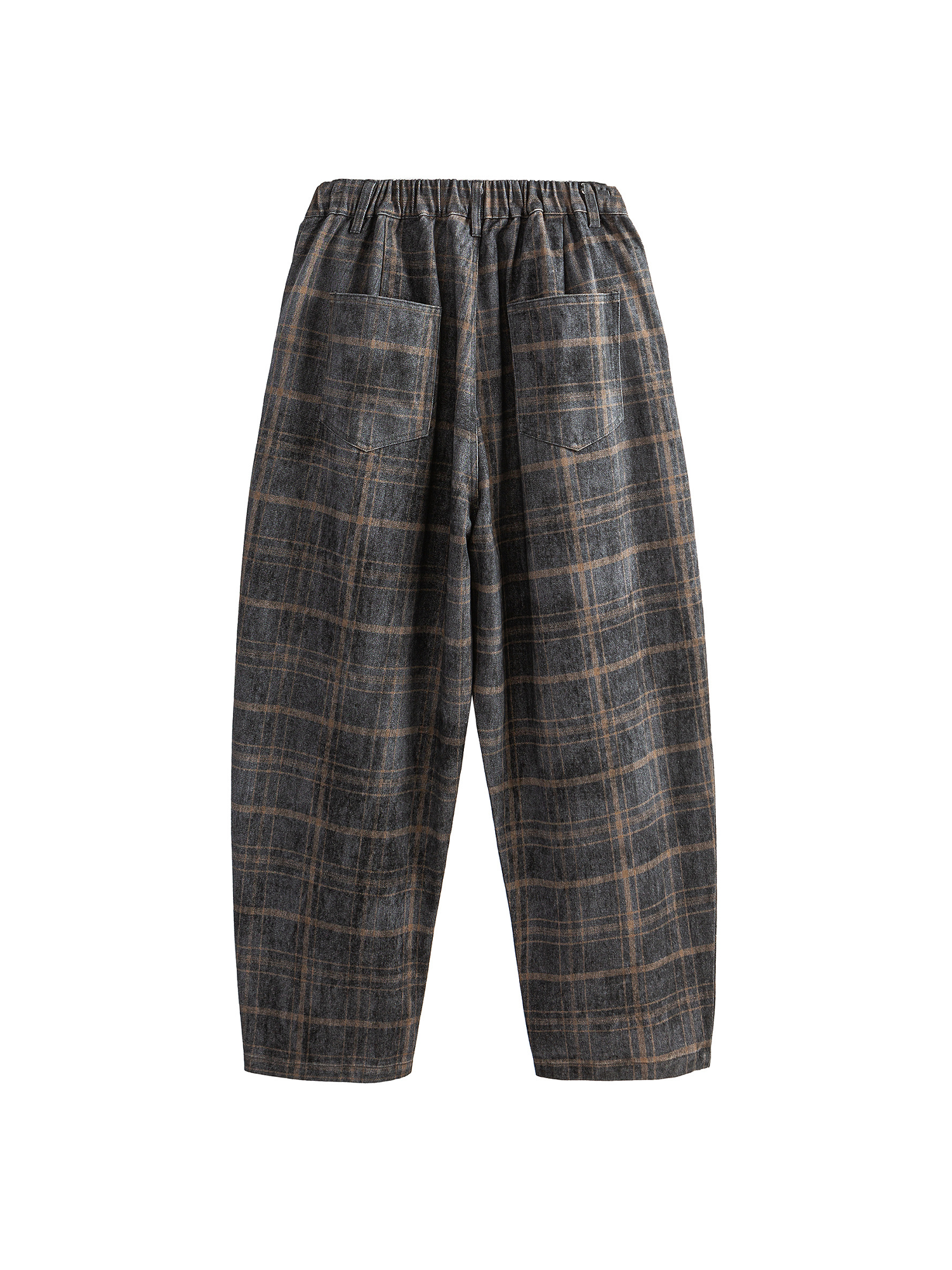 ME DA IGUAL Washed Plaid Tappered Pants Coffee