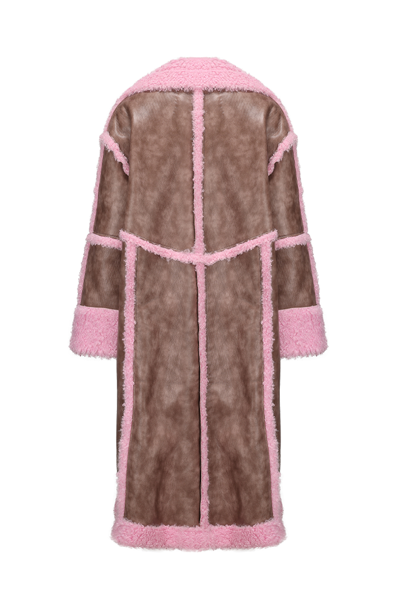 VANN VALRENCE Shearling-Trim Panel PU Long Coat