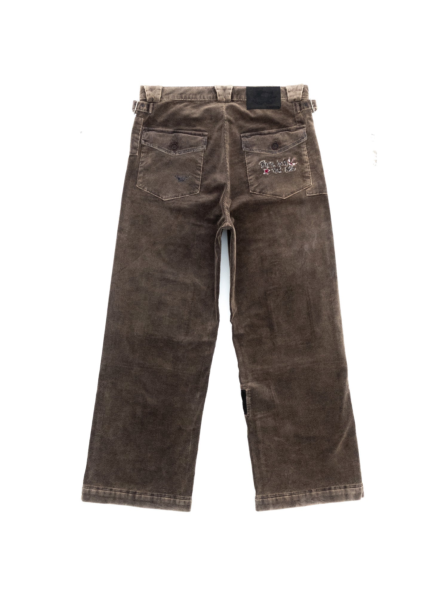 IN EXISTENCE Distressed Corduroy Patched Embroidered Pants